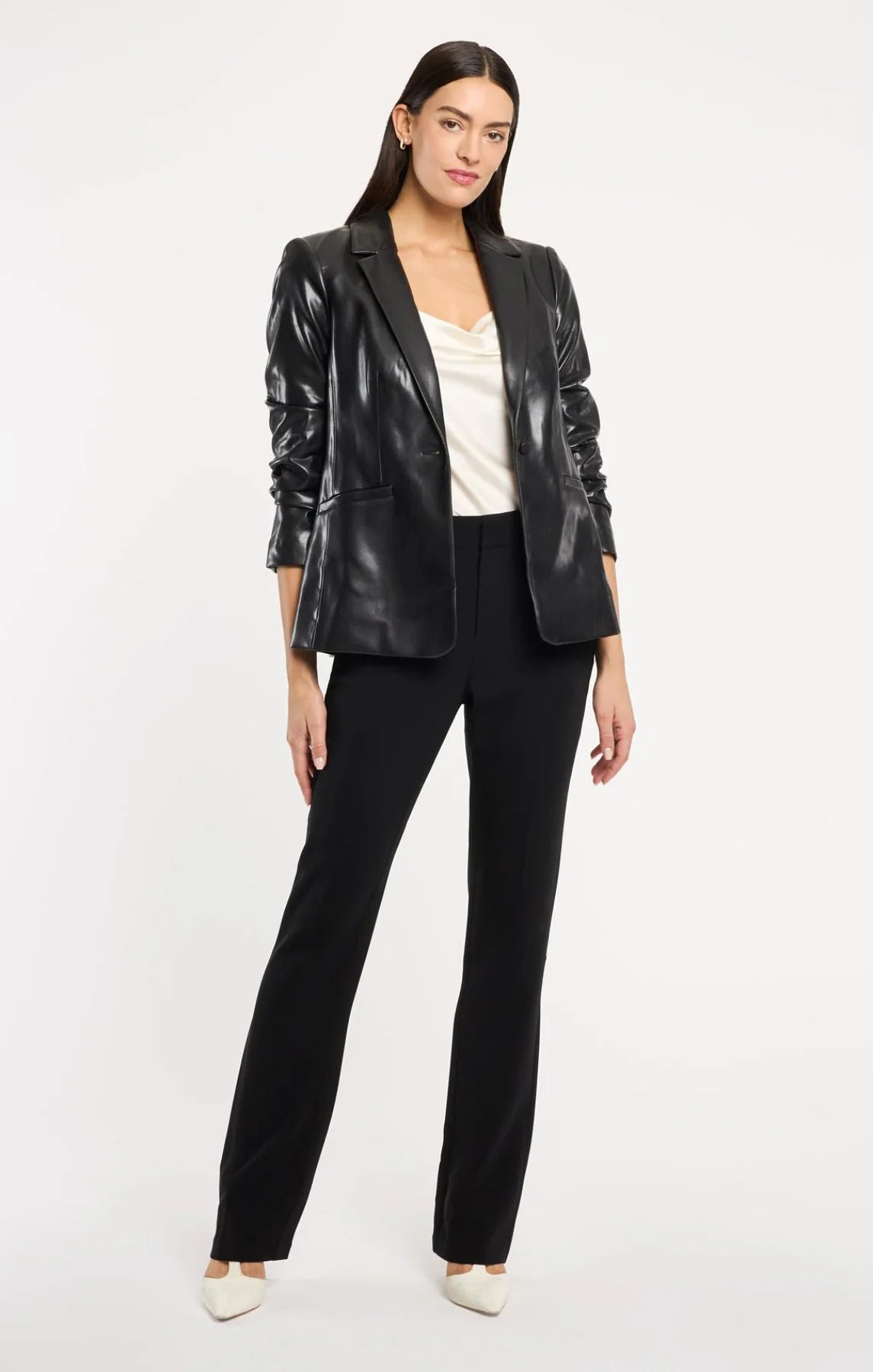 Cinq a Sept Kylie Faux Leather Blazer Black size 4