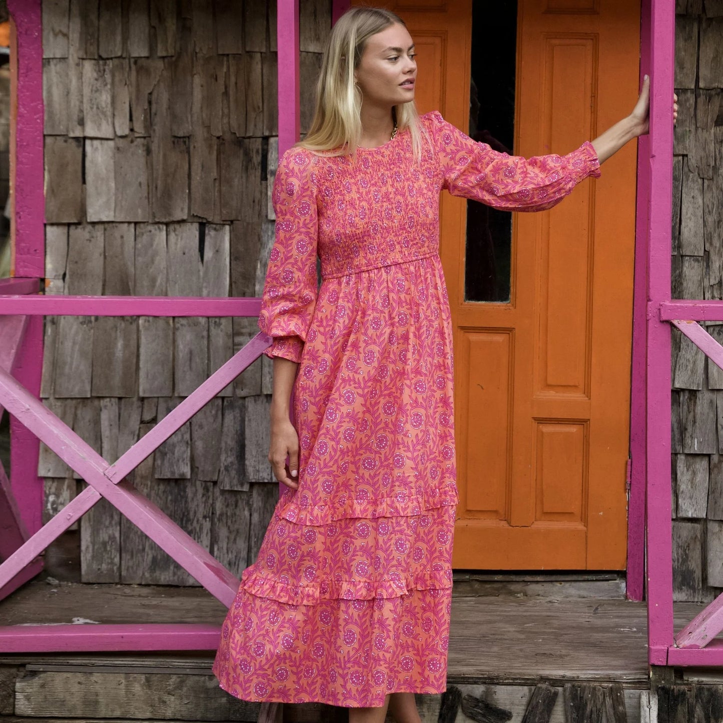 Pink City Prints Peach Carnation Isabel Dress size XS