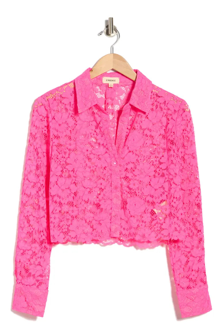 L'Agence Akemi Lace Crop Button-Up Shirt size L