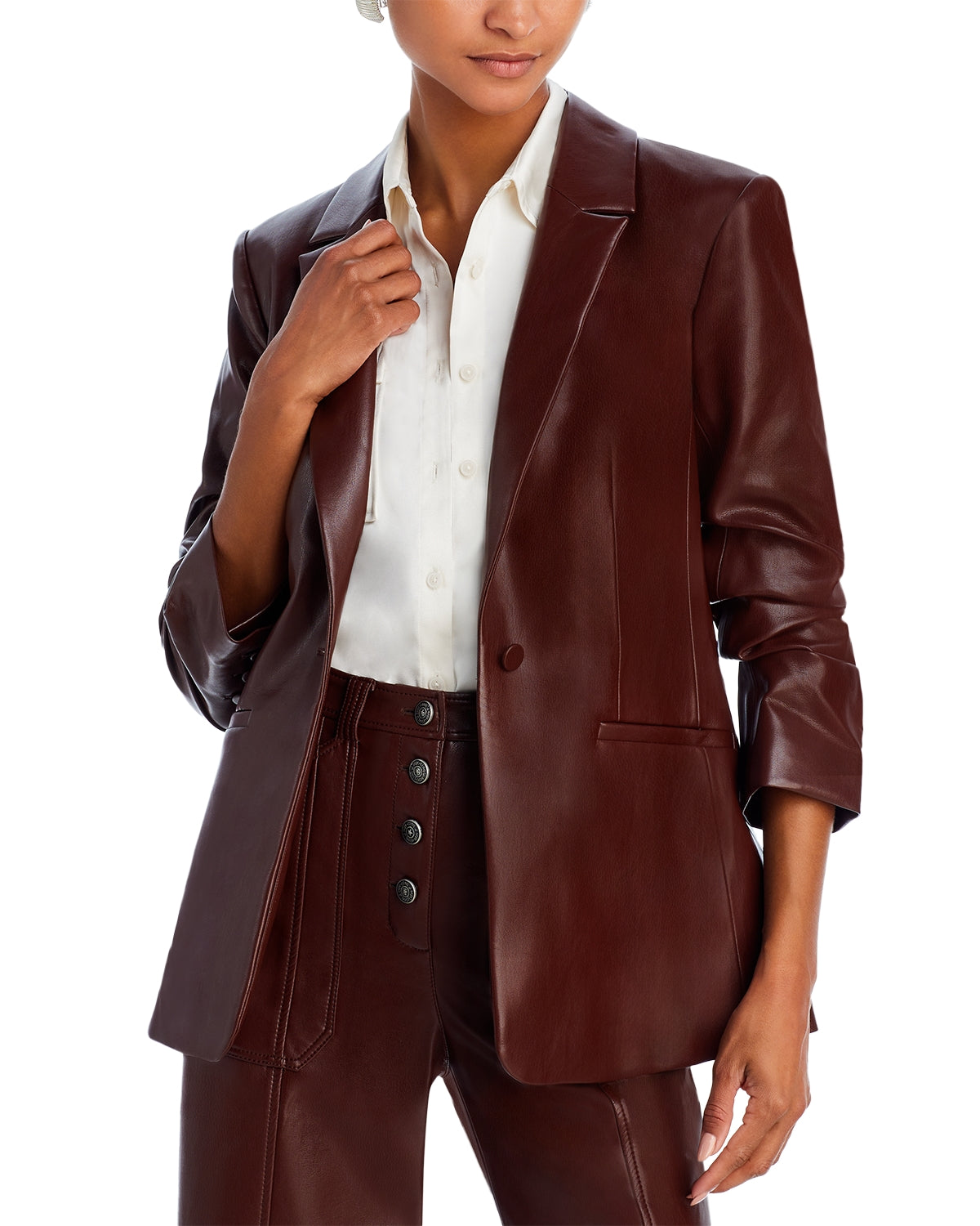 Cinq a Sept Kyle Faux Leather Blazer in Brown size 12