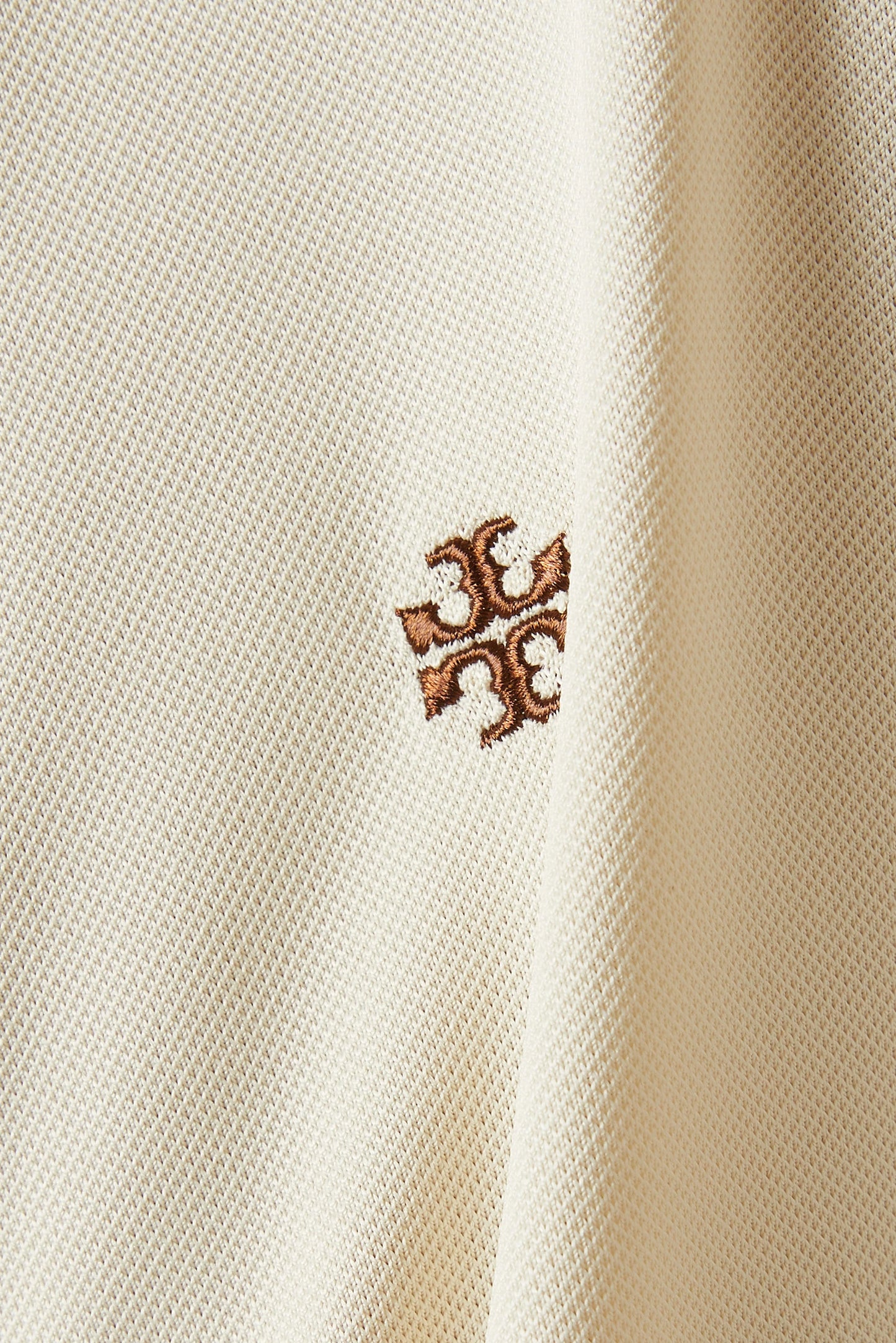 Tory Burch Classic Tech Pique Polo Shirt in Sesame Cream size S