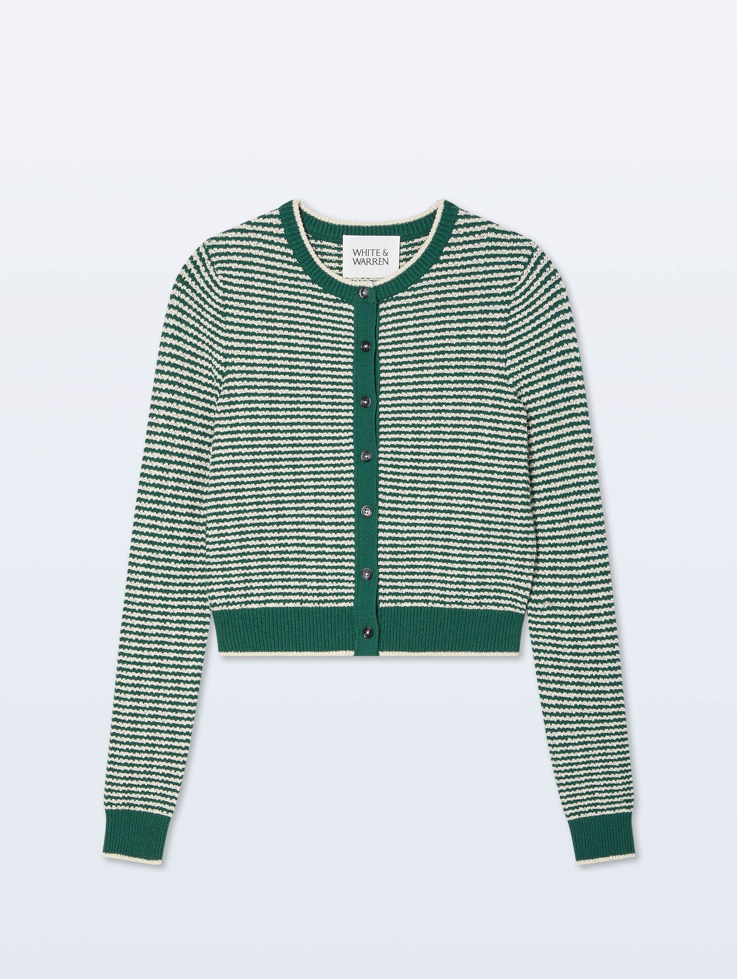 White + Warren Boucle Cardigan Ivy Green Stripe size S