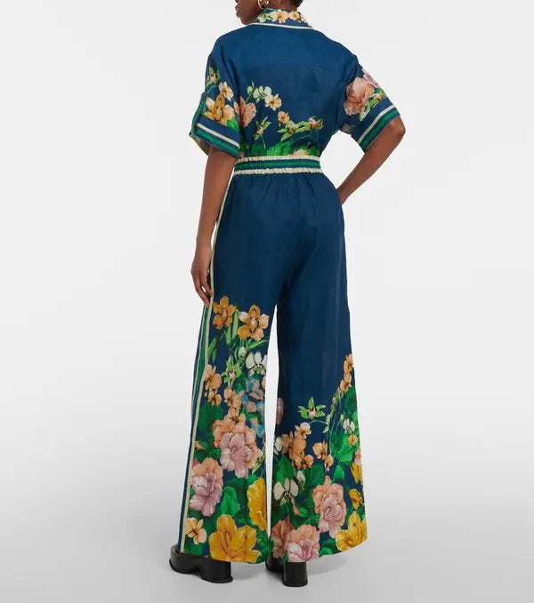 Alemais Lyla Floral Wide-Leg Linen Pants size 2