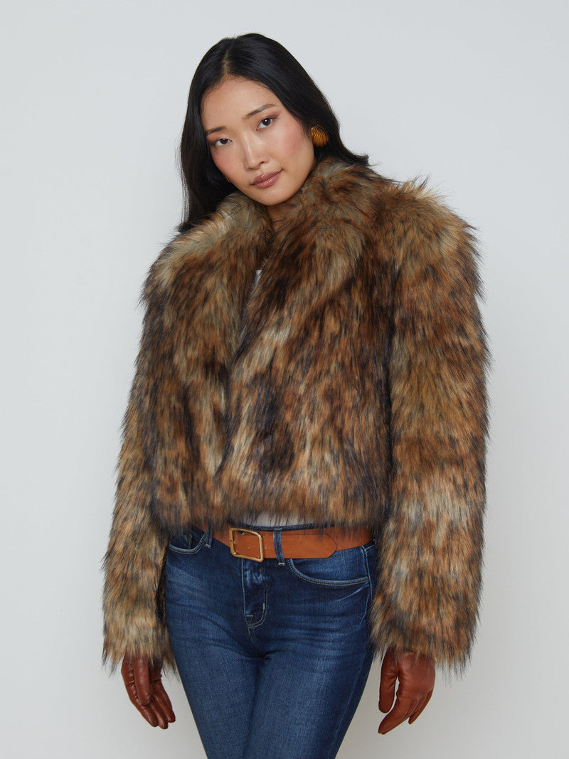 L'Agence Aura Crop Faux Fur Coat size 6
