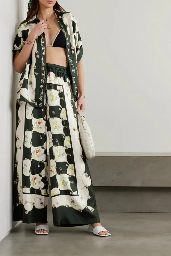 Alemais Venus Printed Silk-Twill Wide-Leg Pants size 4