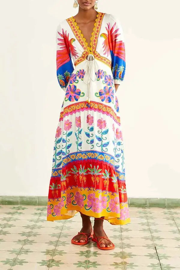 Farm Rio Vivid Garden Off White Maxi Dress size S