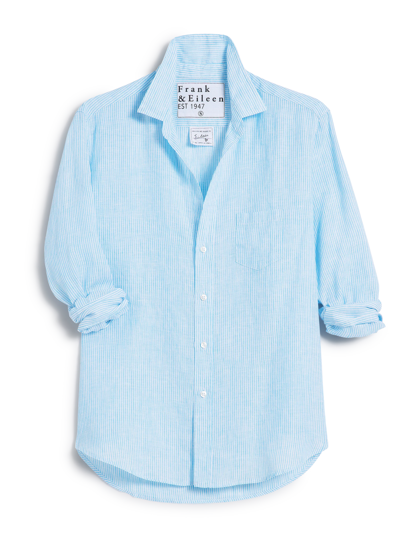 Frank and Eileen Eileen Stripe Linen Shirt in Turquoise size S