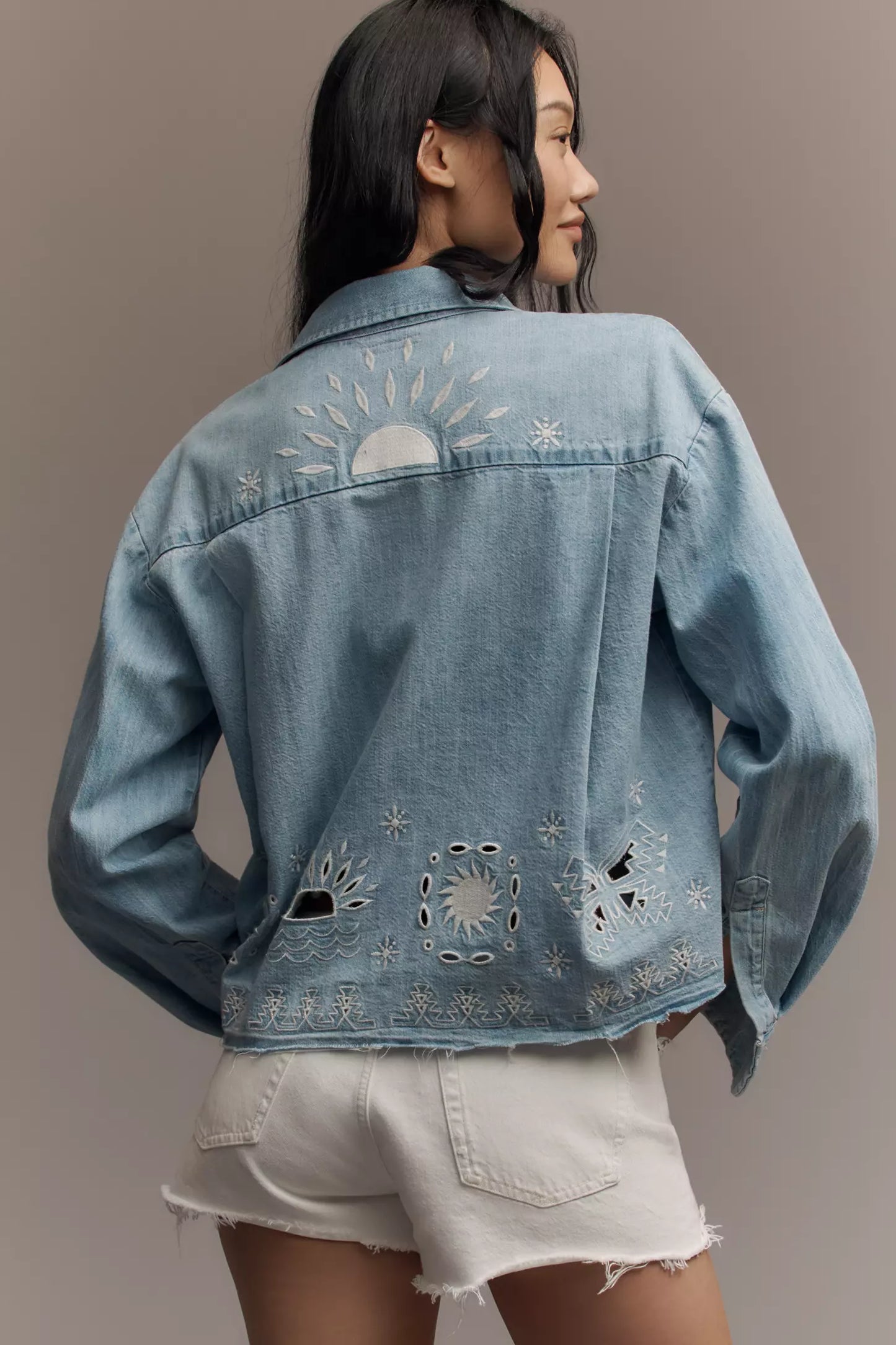 Mother The Roomie Double Frenchie Crop Fray Shirt Jacket size XS