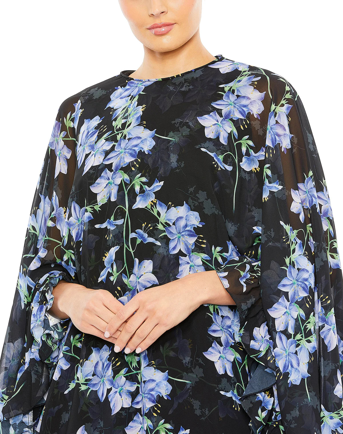 Macduggal Black Multi Floral Ruffle Cape Mini dress size 12