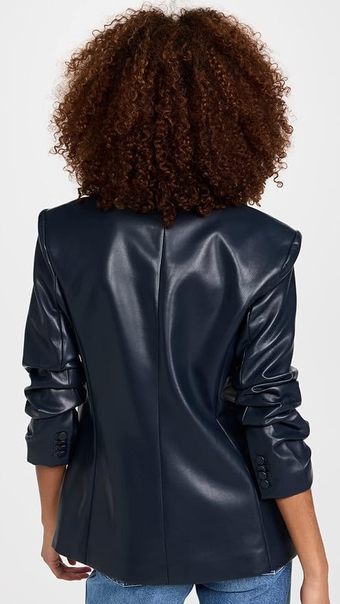 Cinq a Sept Kylie Vegan Leather Blazer in Navy size 2