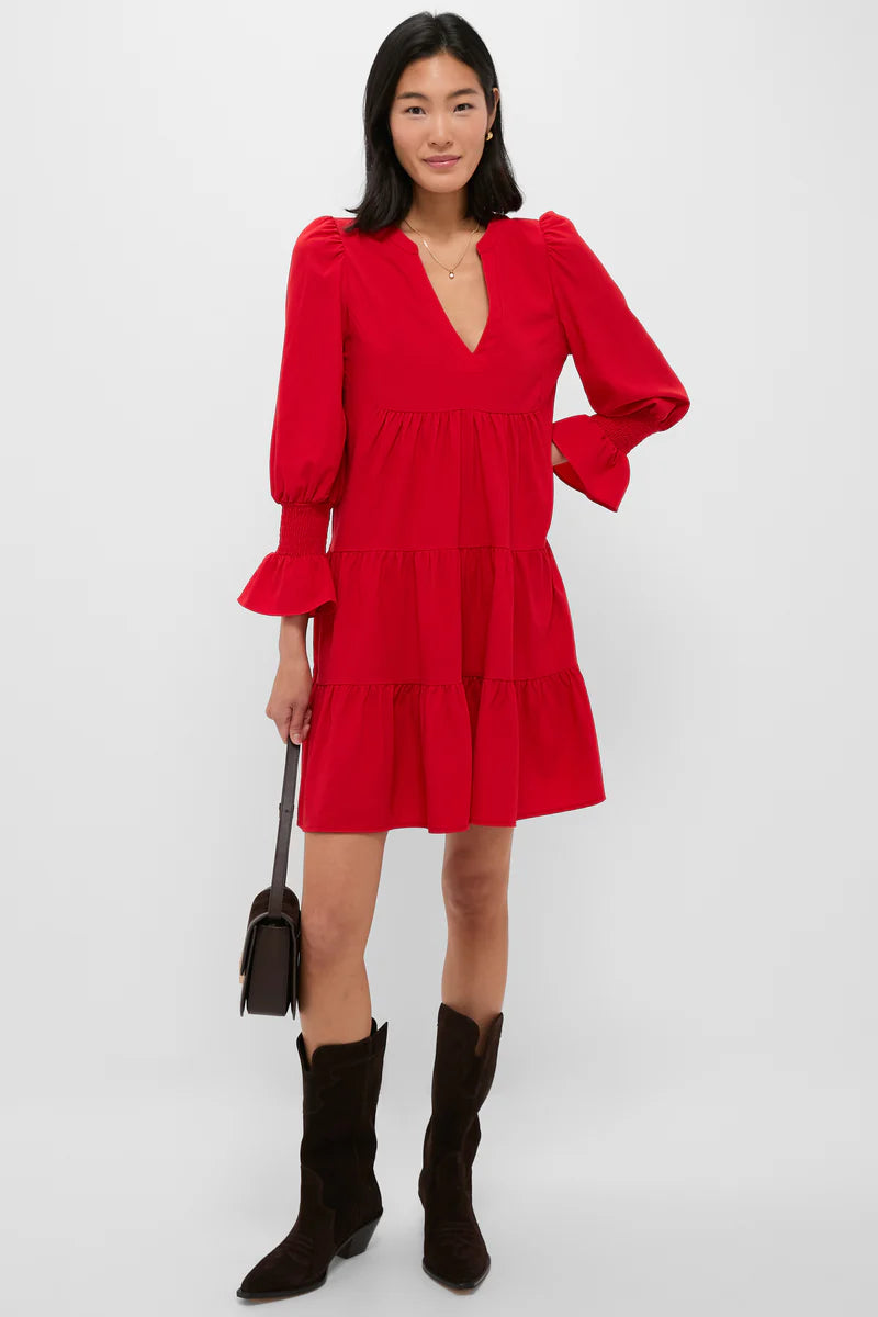 Pomander Place Red Crepe Ruffle Long Sleeve Dress size XL