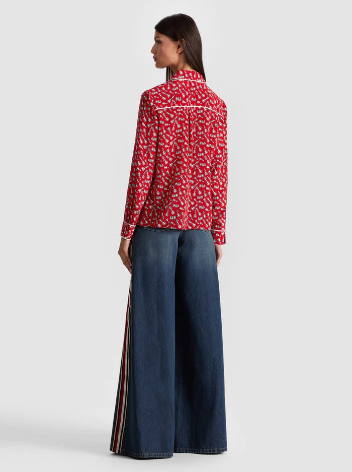 Alice + Olivia Willa Silk Blouse with Piping Chess size XS