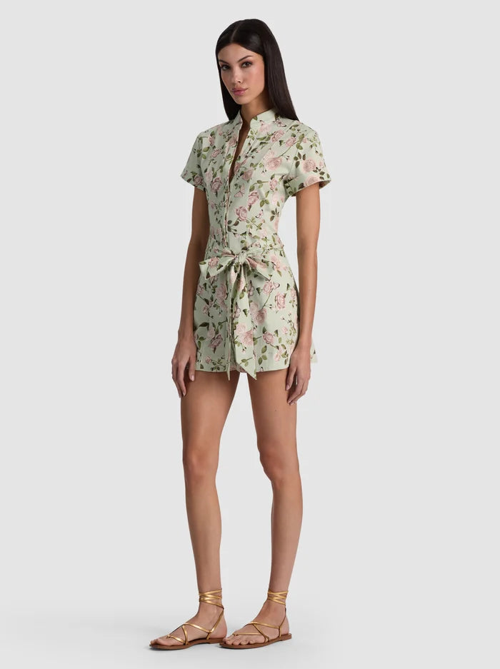 Alice and Olivia Lucy Romper in Garden Gossip Light Sage size 6