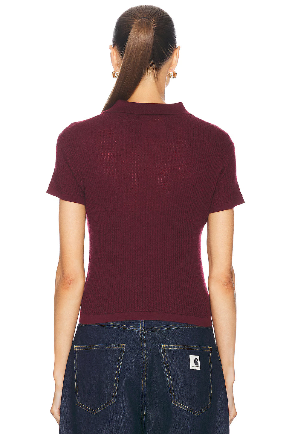 Guest in Residence Shrunken Cashmere Polo Top in Plum size M