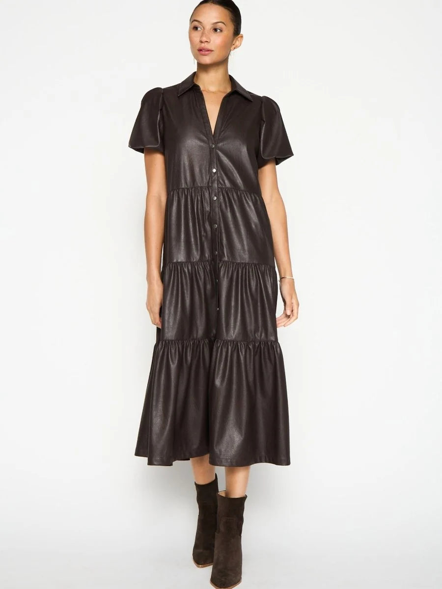 Brochu Walker The Havana Vegan Leather Dress in Timber size M
