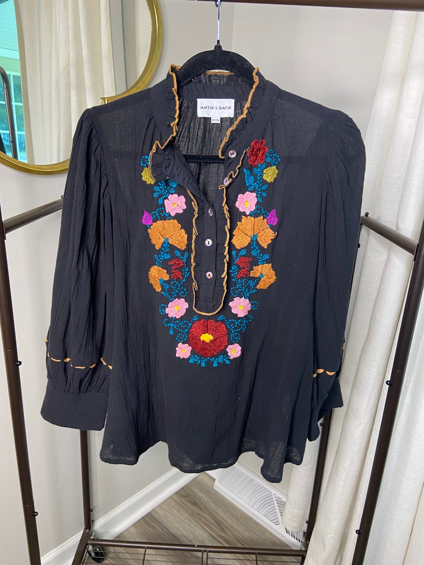 Antik Batik Mathilde Embroidered Blouse size 36/XS