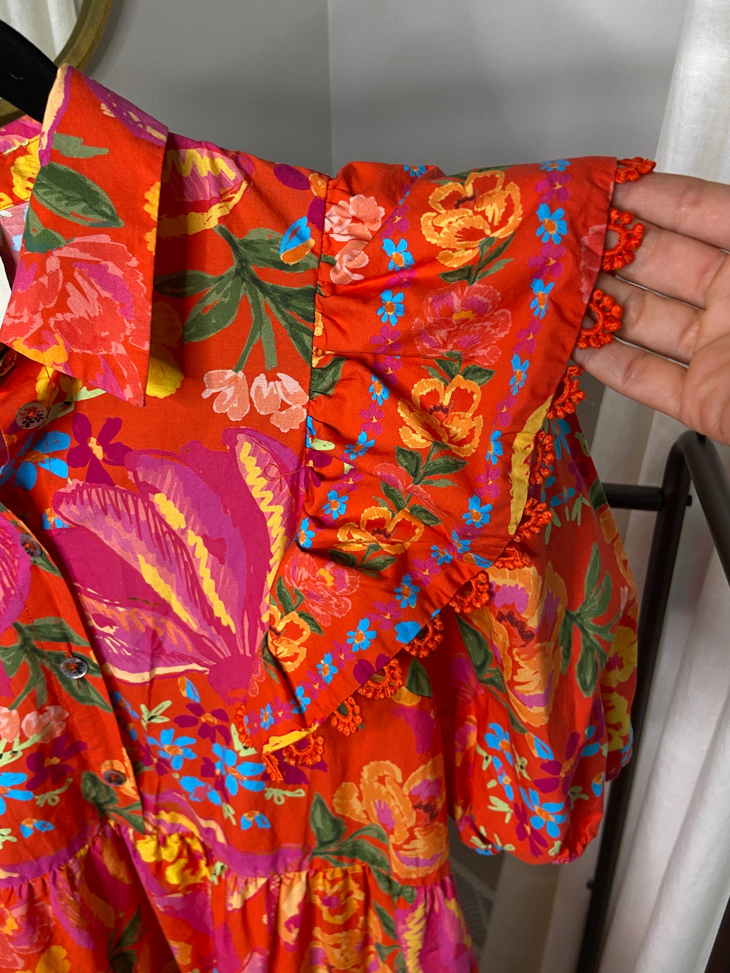 Farm Rio Red Spring Bananas Midi Dress size S