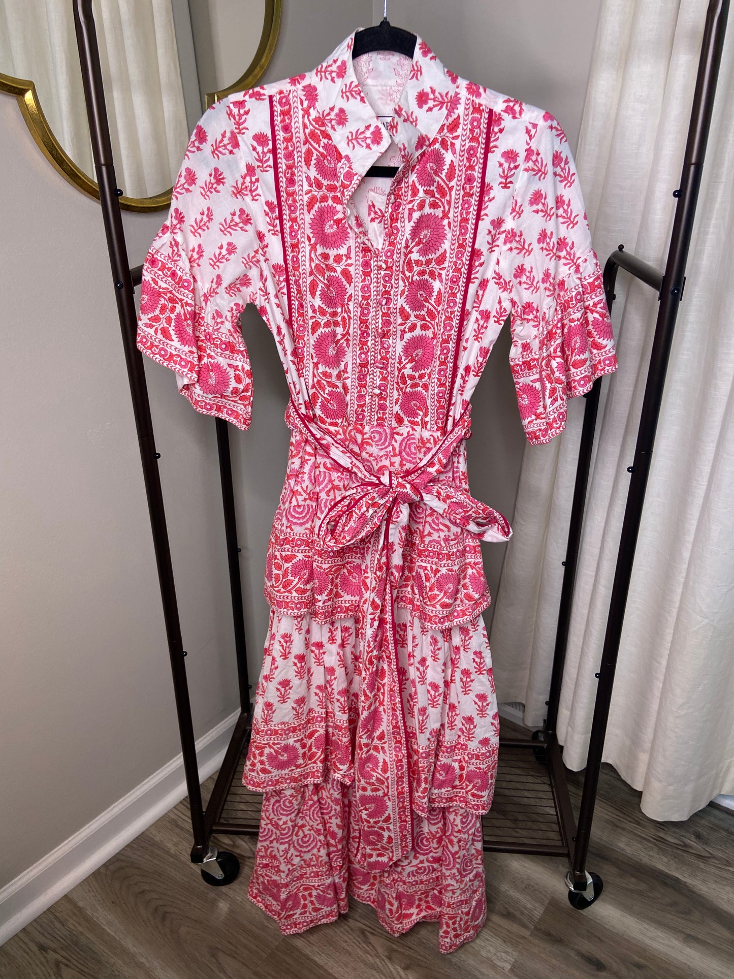 Sue Sartor Tiered Pink Maxi Dress size XS