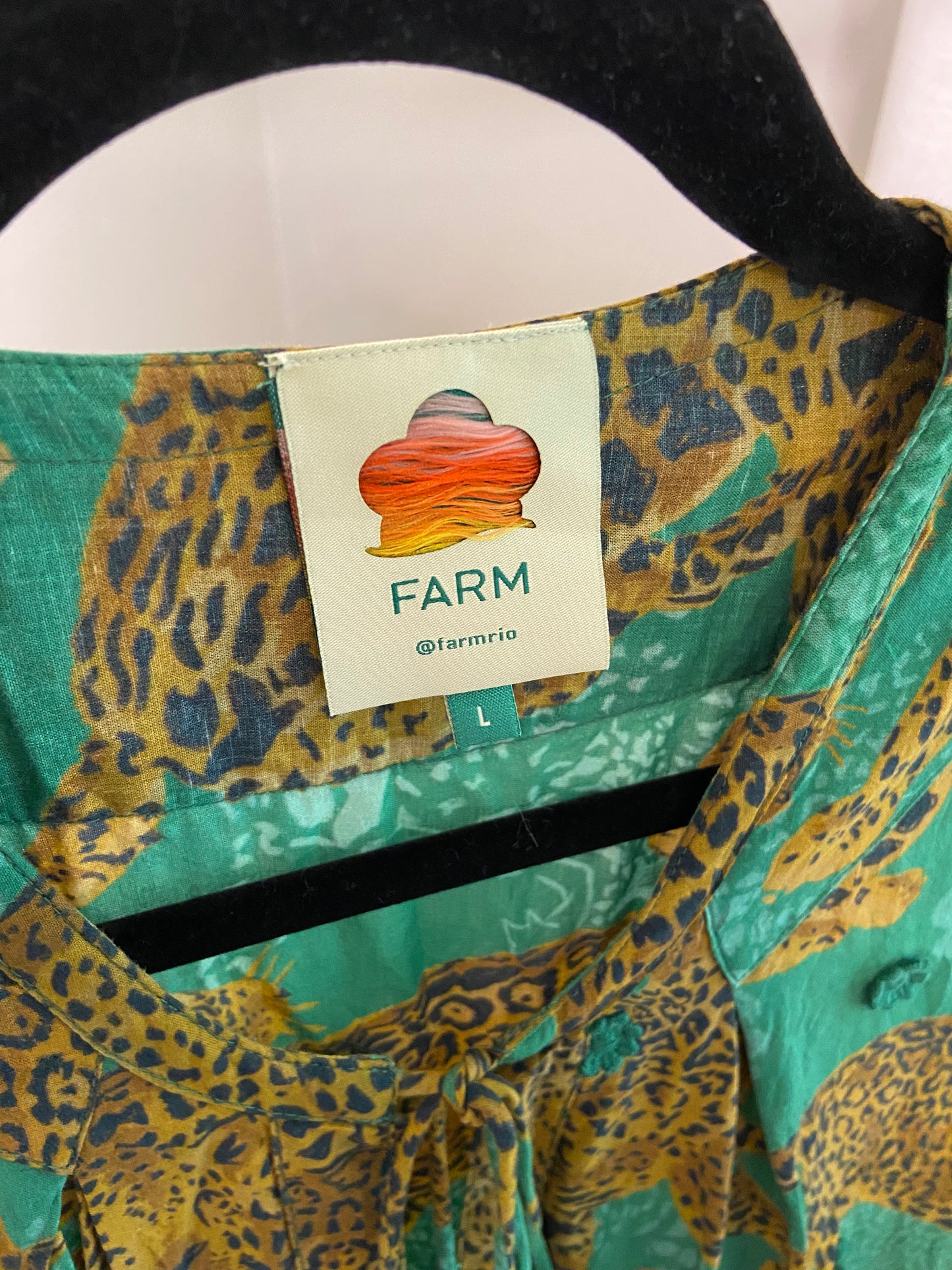 Farm Rio Green Artsy Leopards Mini Dress size L