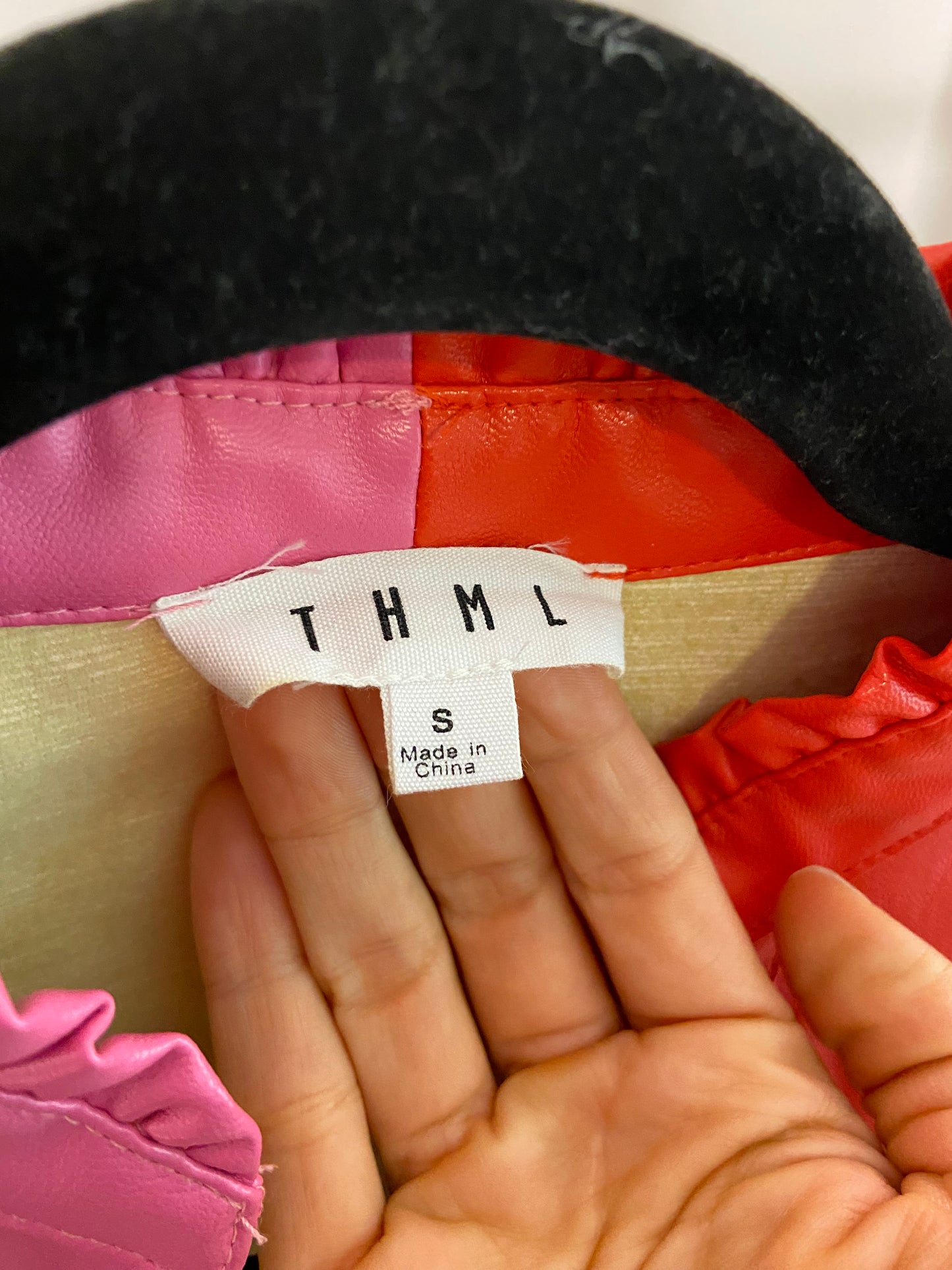 THML Pink and Red Colorblock Leather top size S