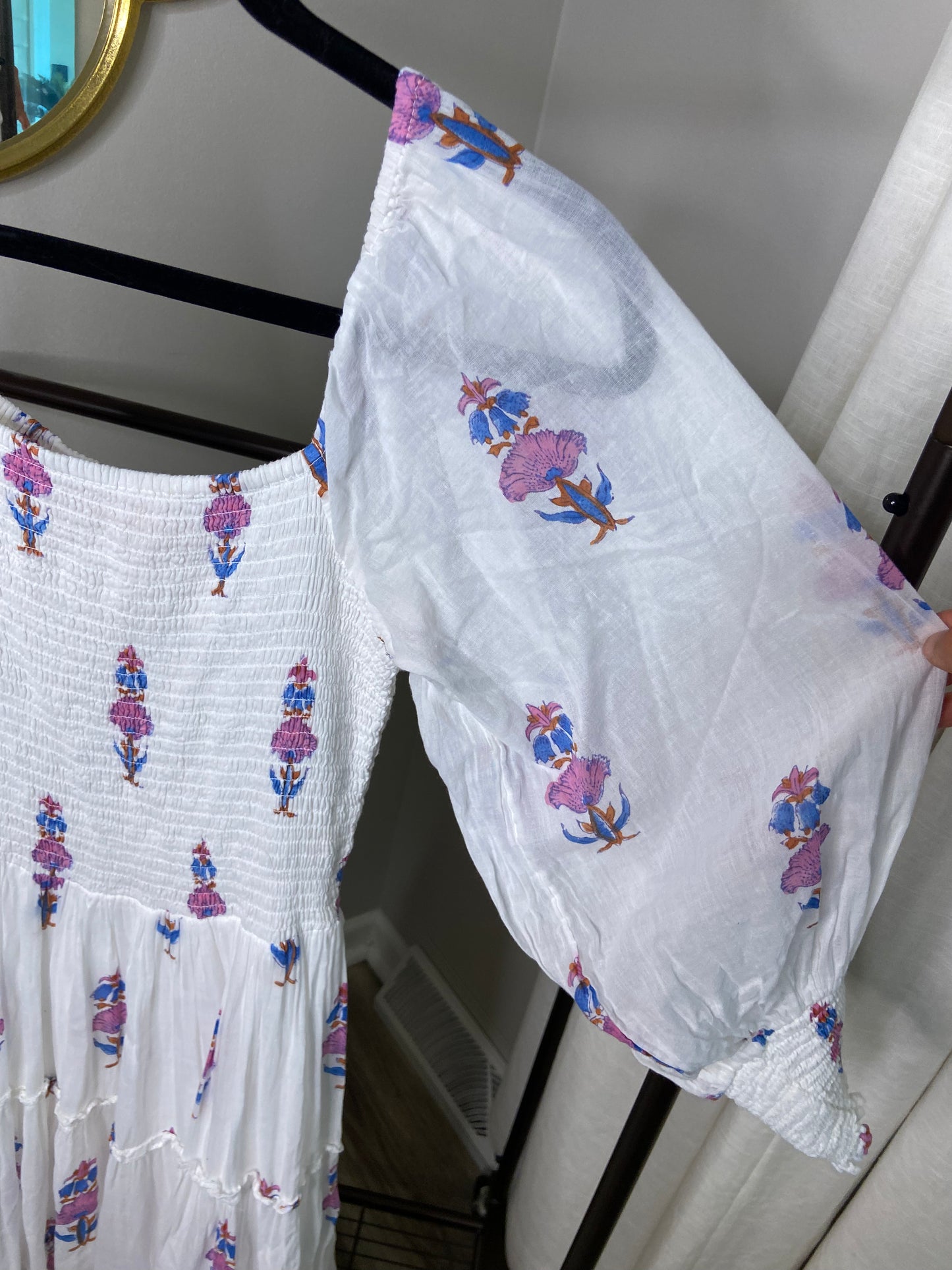 Oliphant Smocked Top Tered Midi Dress size S