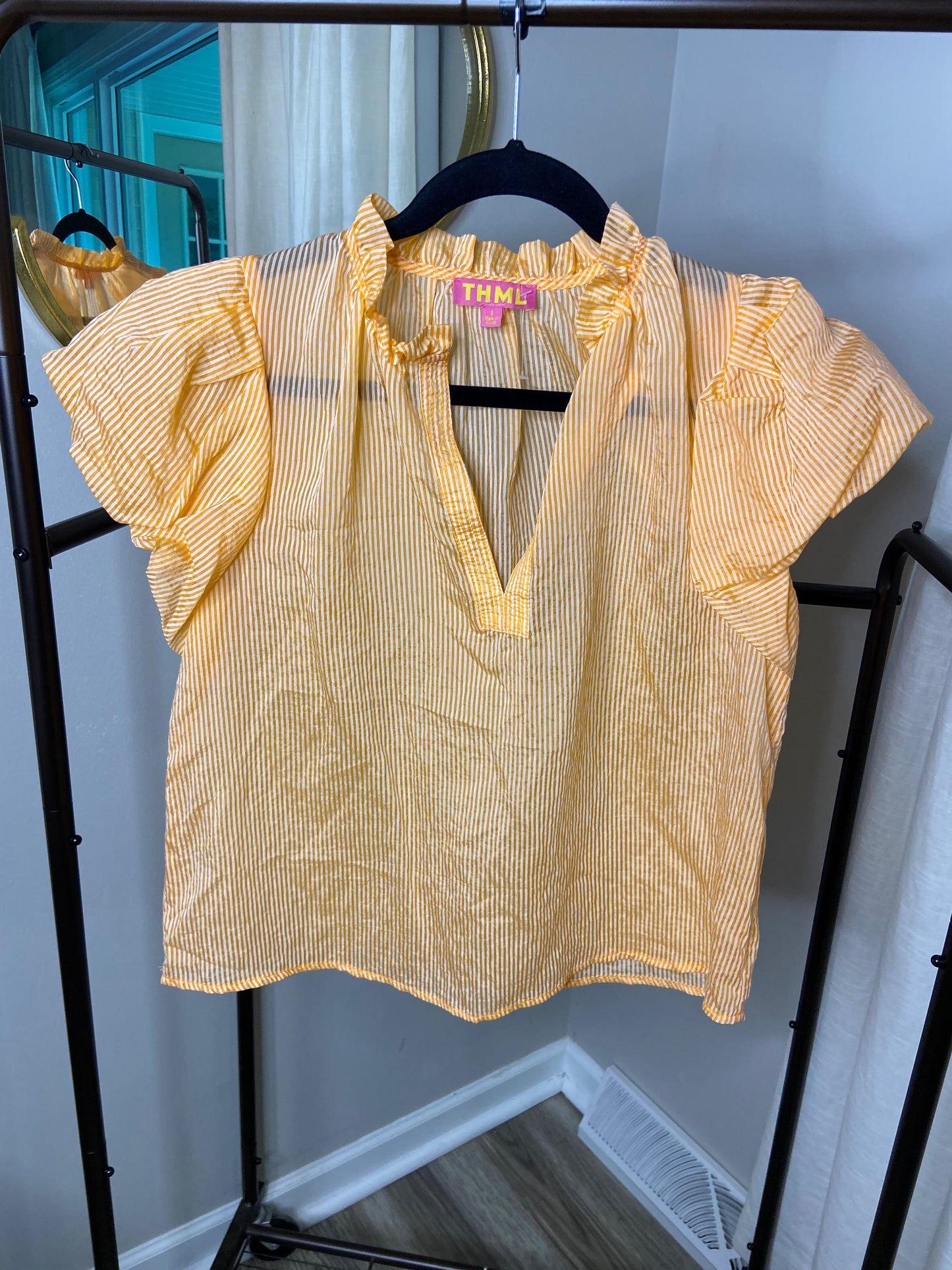 THML Striped Puff Sleeve Top in Orange size S