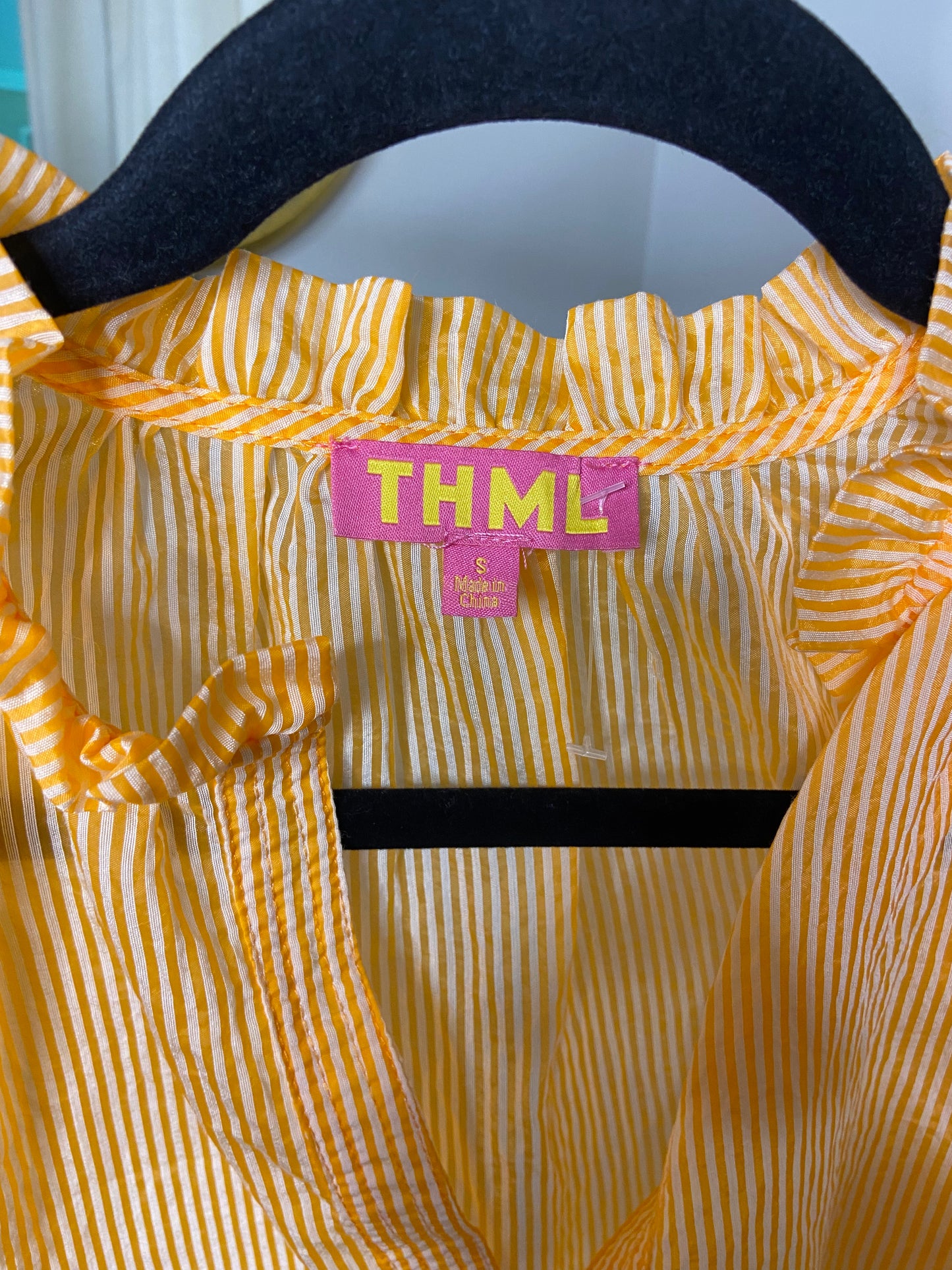 THML Striped Puff Sleeve Top in Orange size S