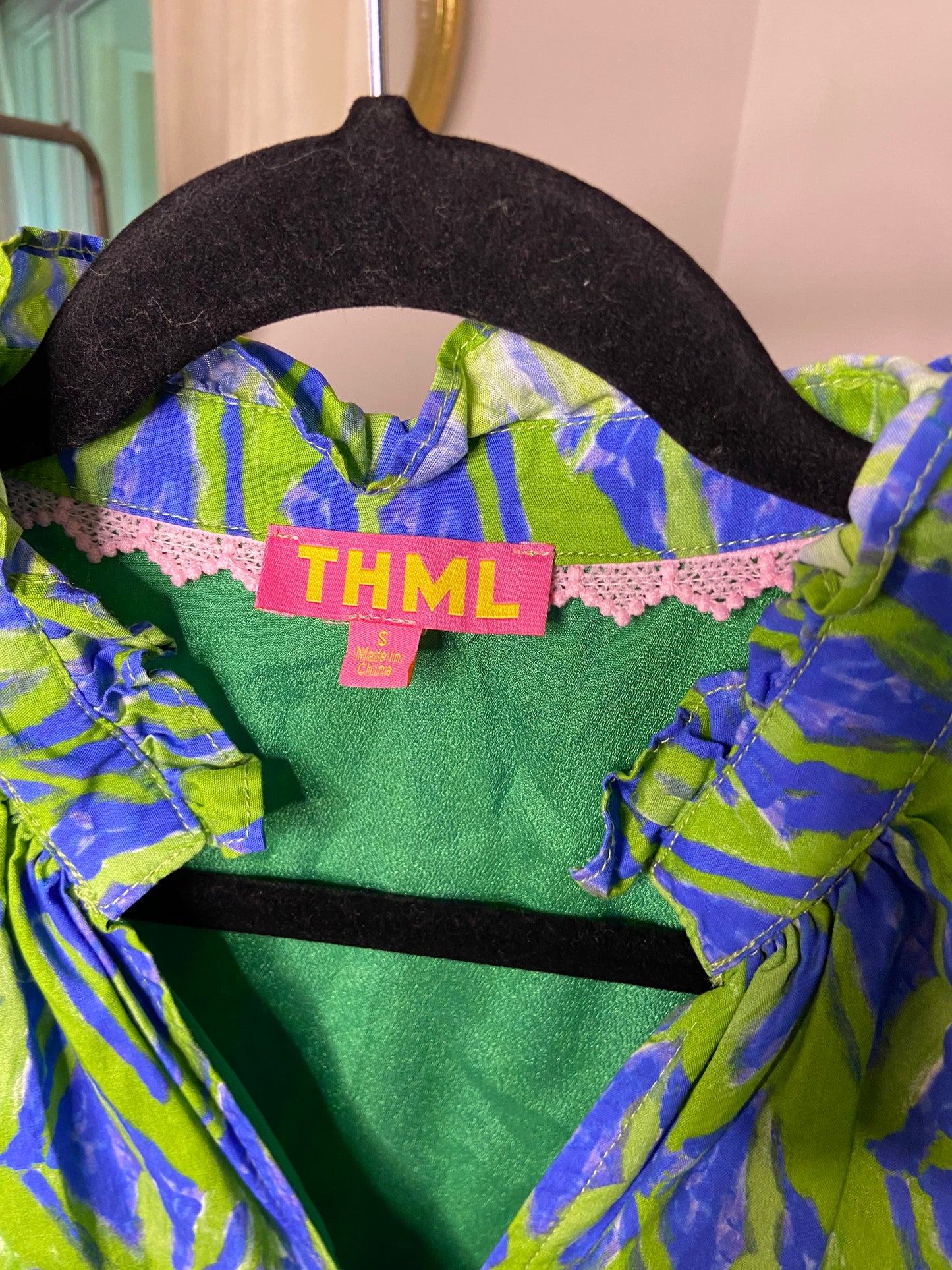 THML Ruffle Green and Blue Dress size S