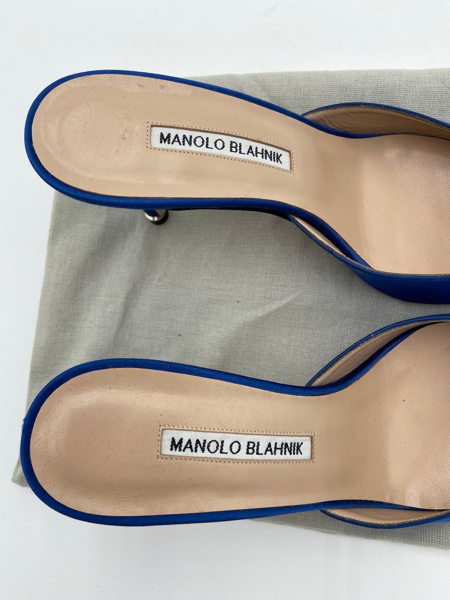 Manolo Blahnik Blue Satin Jewel Buckle Mules size 38