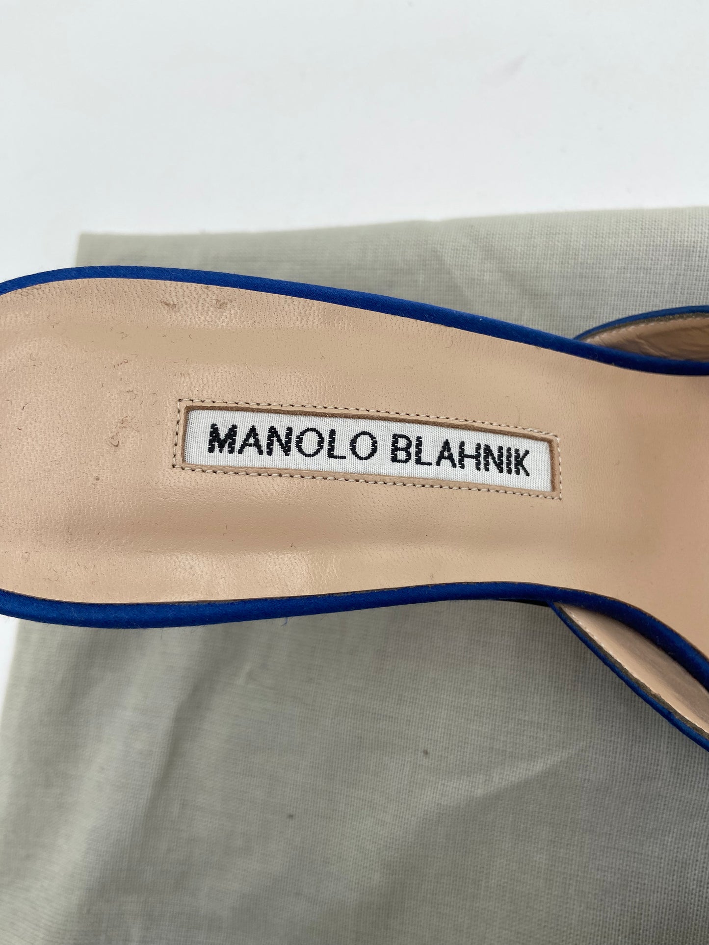 Manolo Blahnik Blue Satin Jewel Buckle Mules size 38