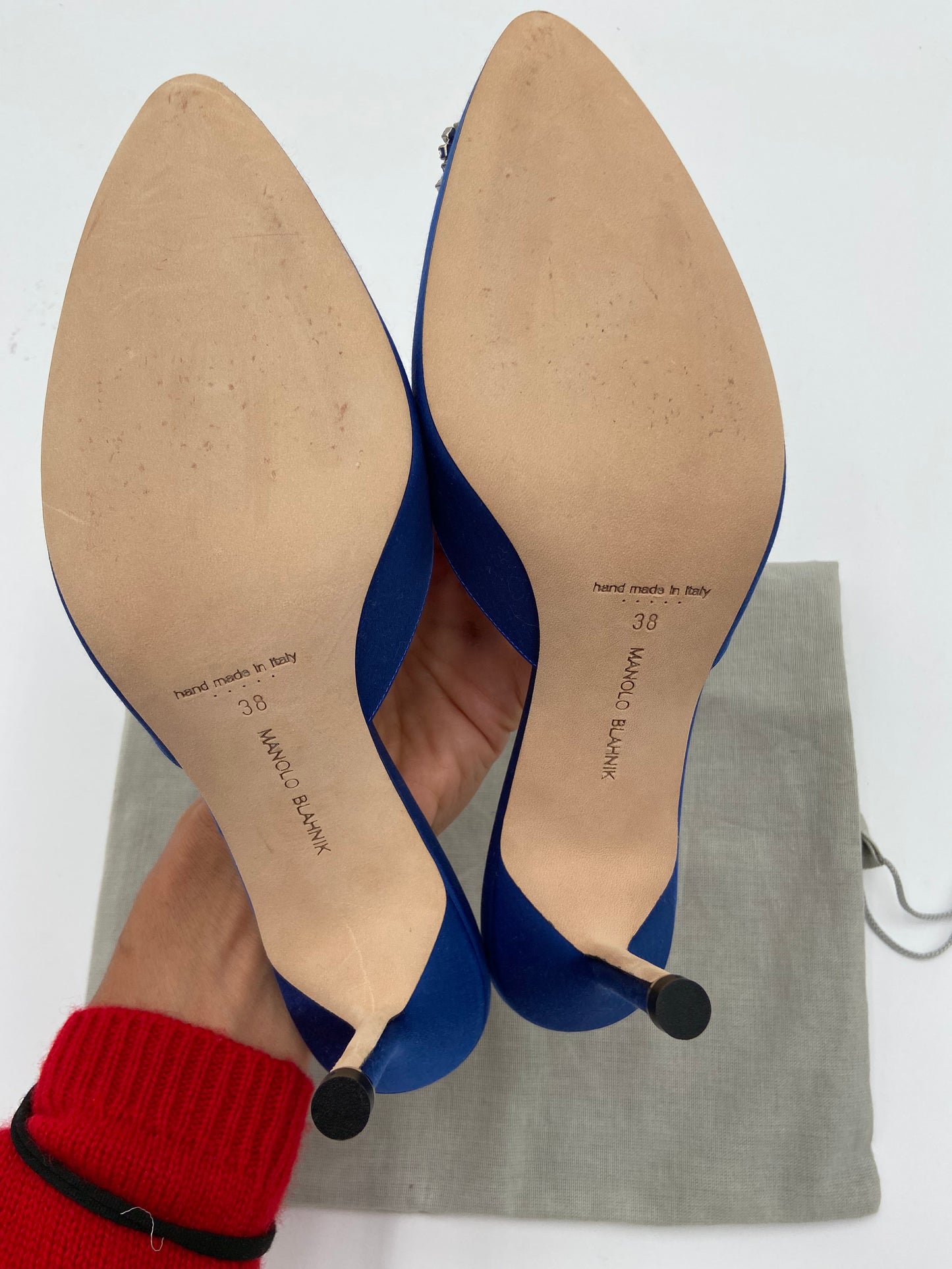 Manolo Blahnik Blue Satin Jewel Buckle Mules size 38