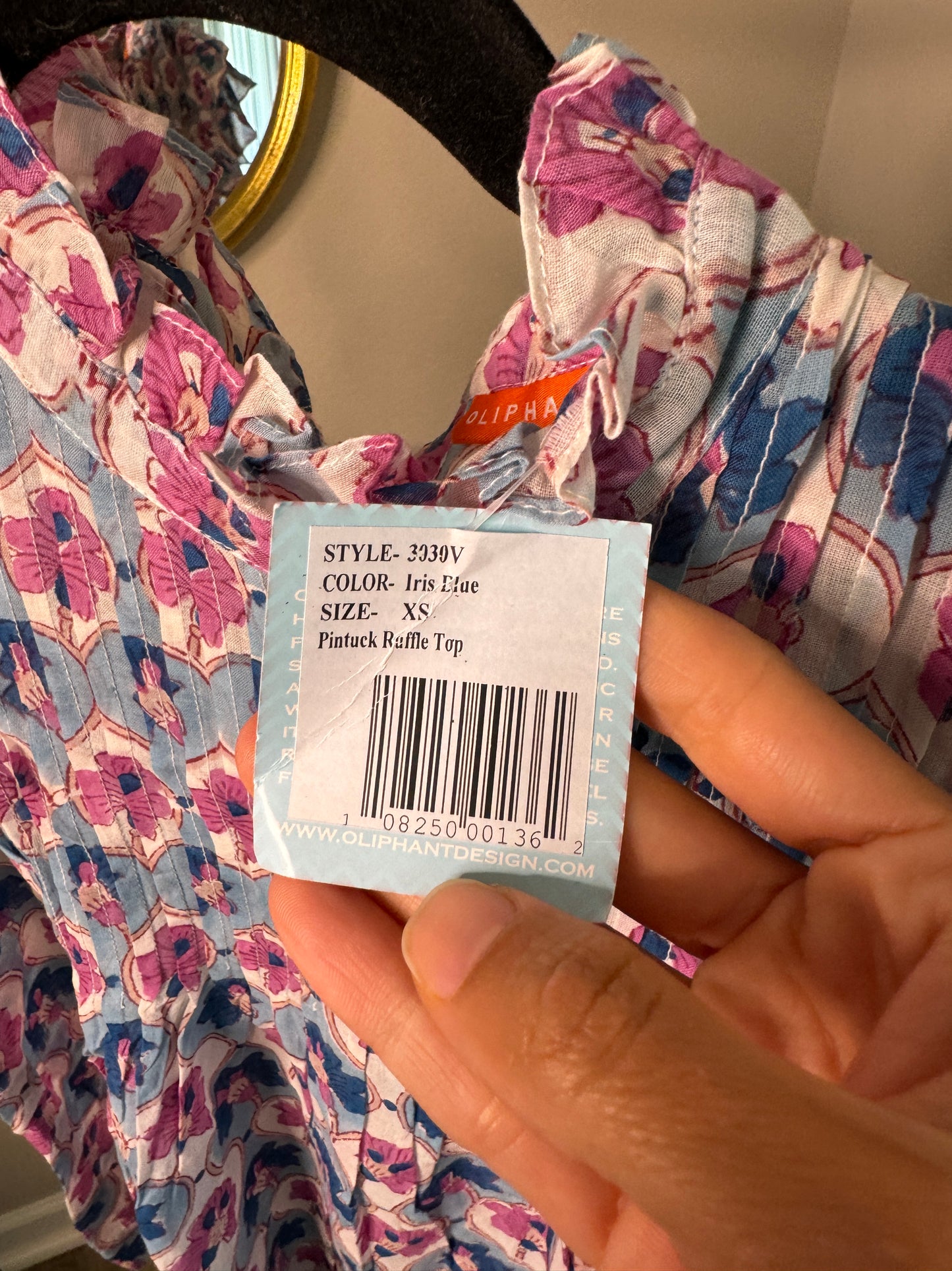 Oliphant Pintuck Ruffle Top size XS