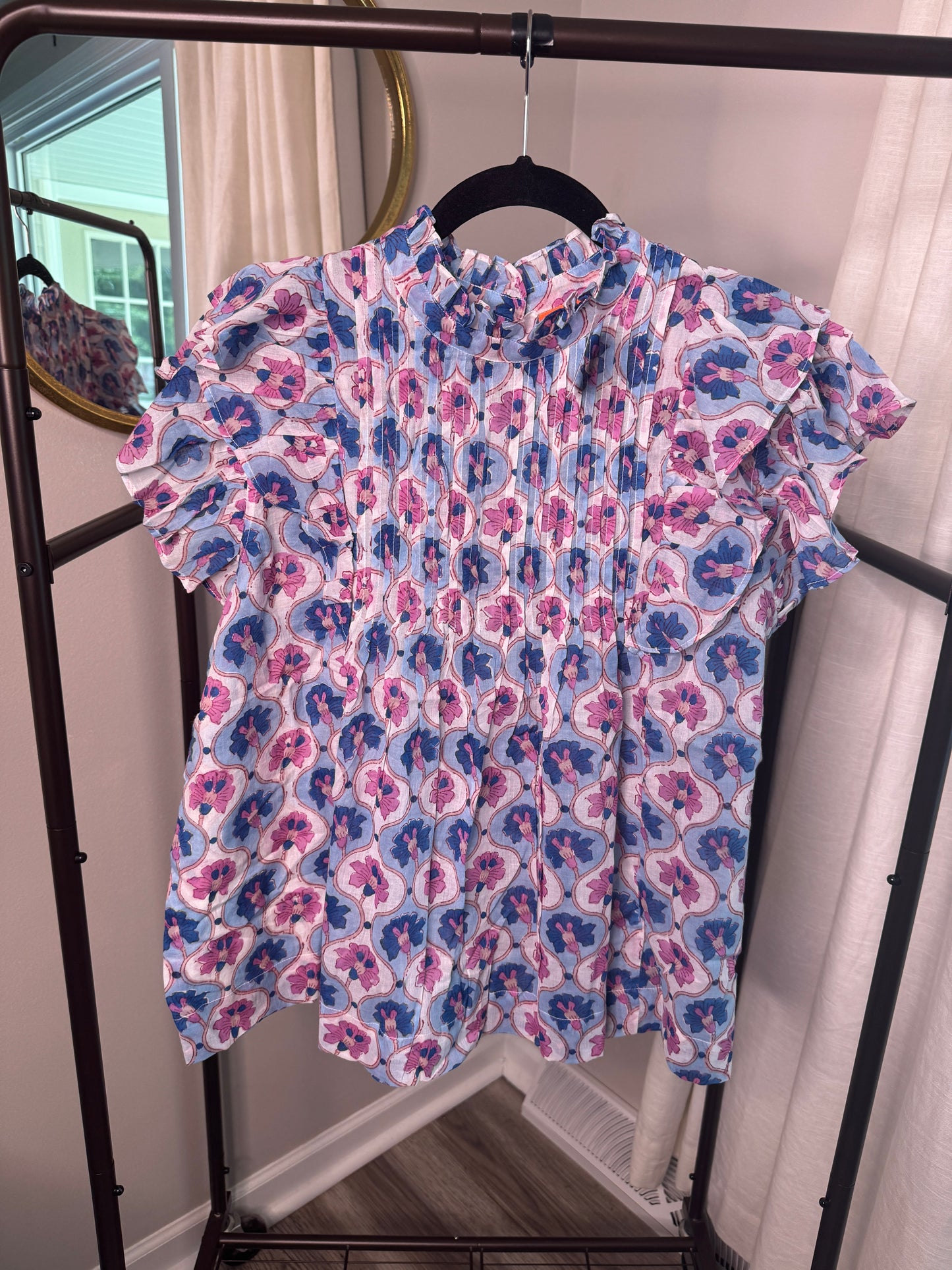 Oliphant Pintuck Ruffle Top size L