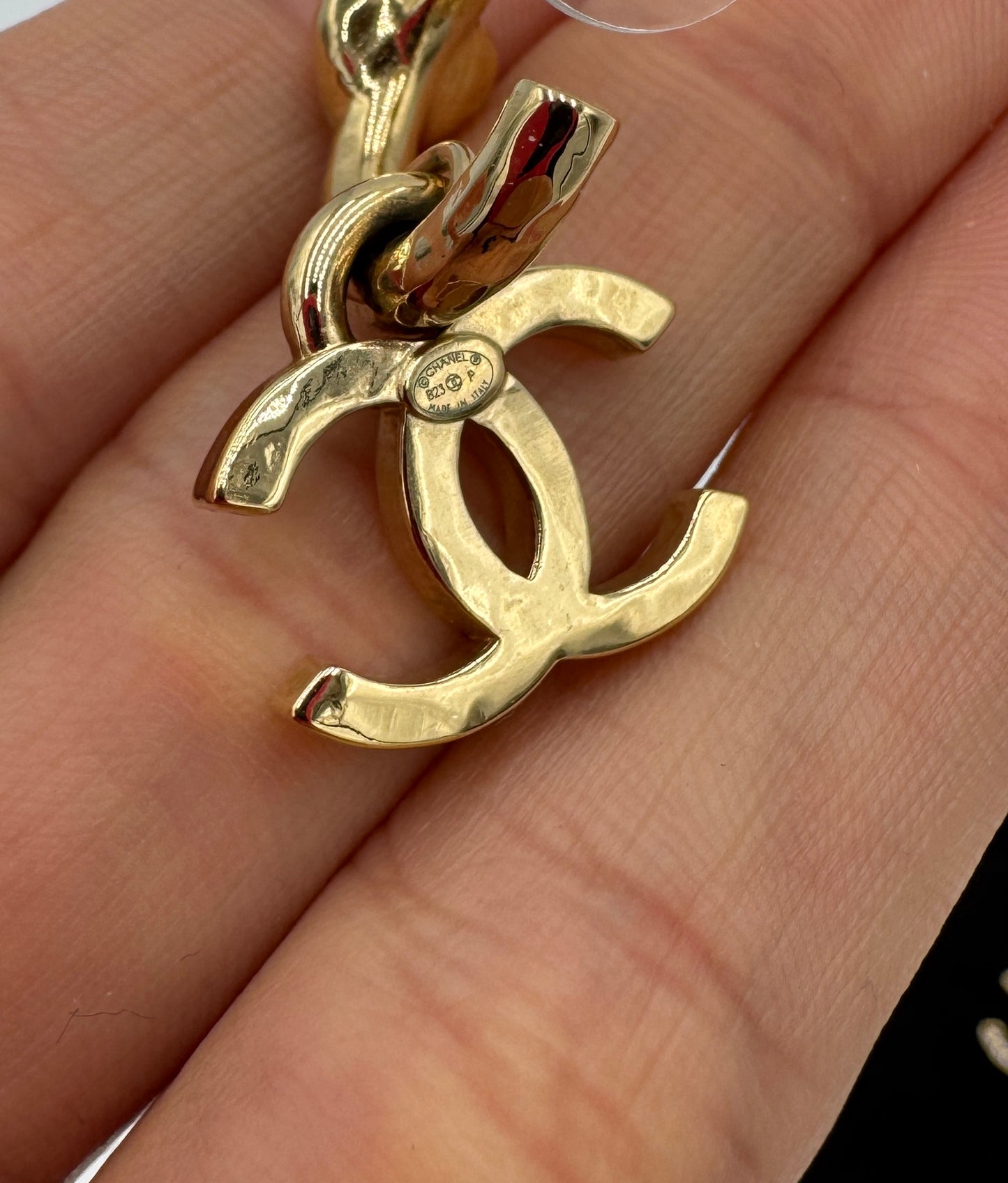 Chanel 23P Gold Crystal Hoop Earrings