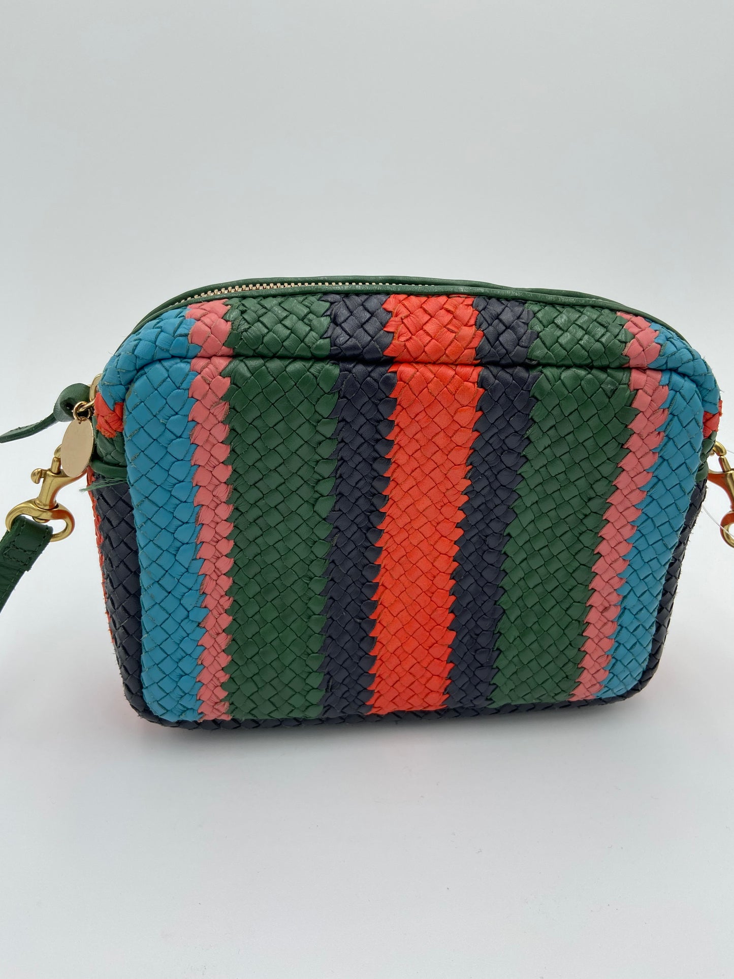Clare V. Evergreen Stripe Woven Crossbody Bag
