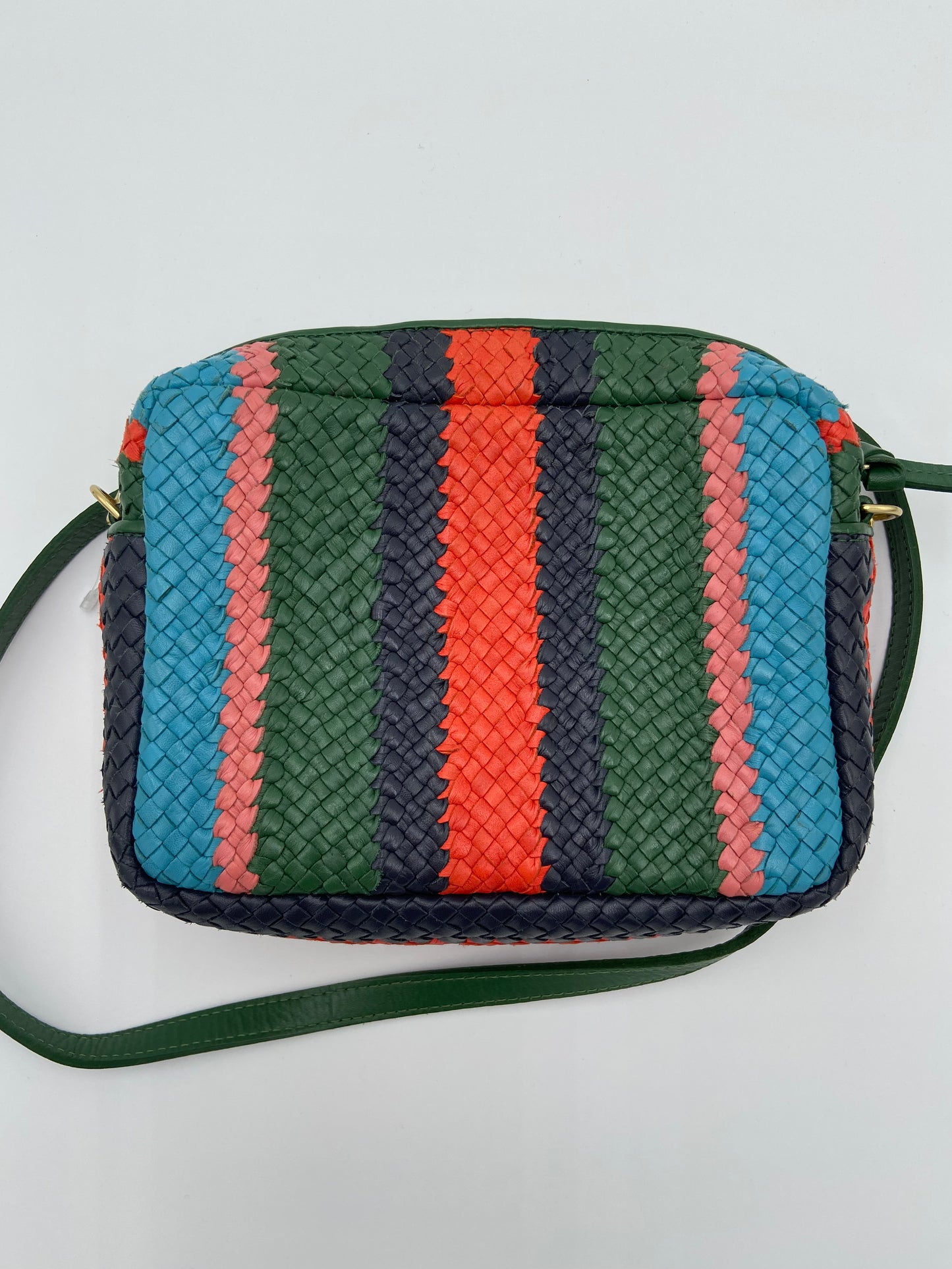 Clare V. Evergreen Stripe Woven Crossbody Bag