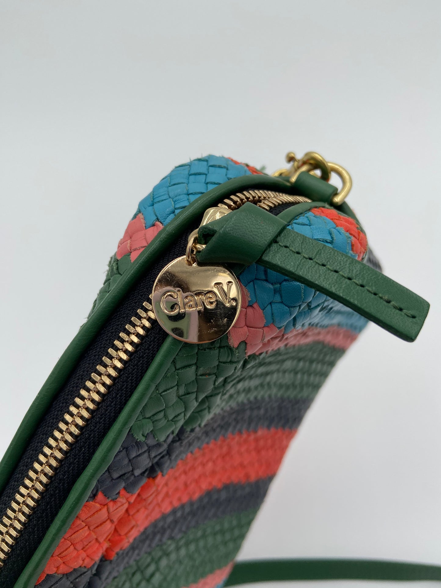 Clare V. Evergreen Stripe Woven Crossbody Bag