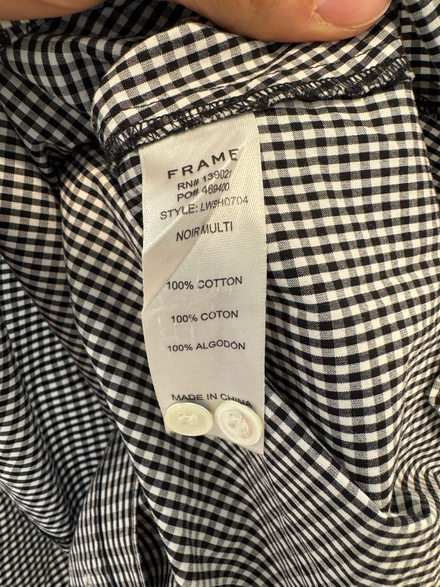 Frame Sleeveless Gingham High Neck Button Down Back Blouse size XS