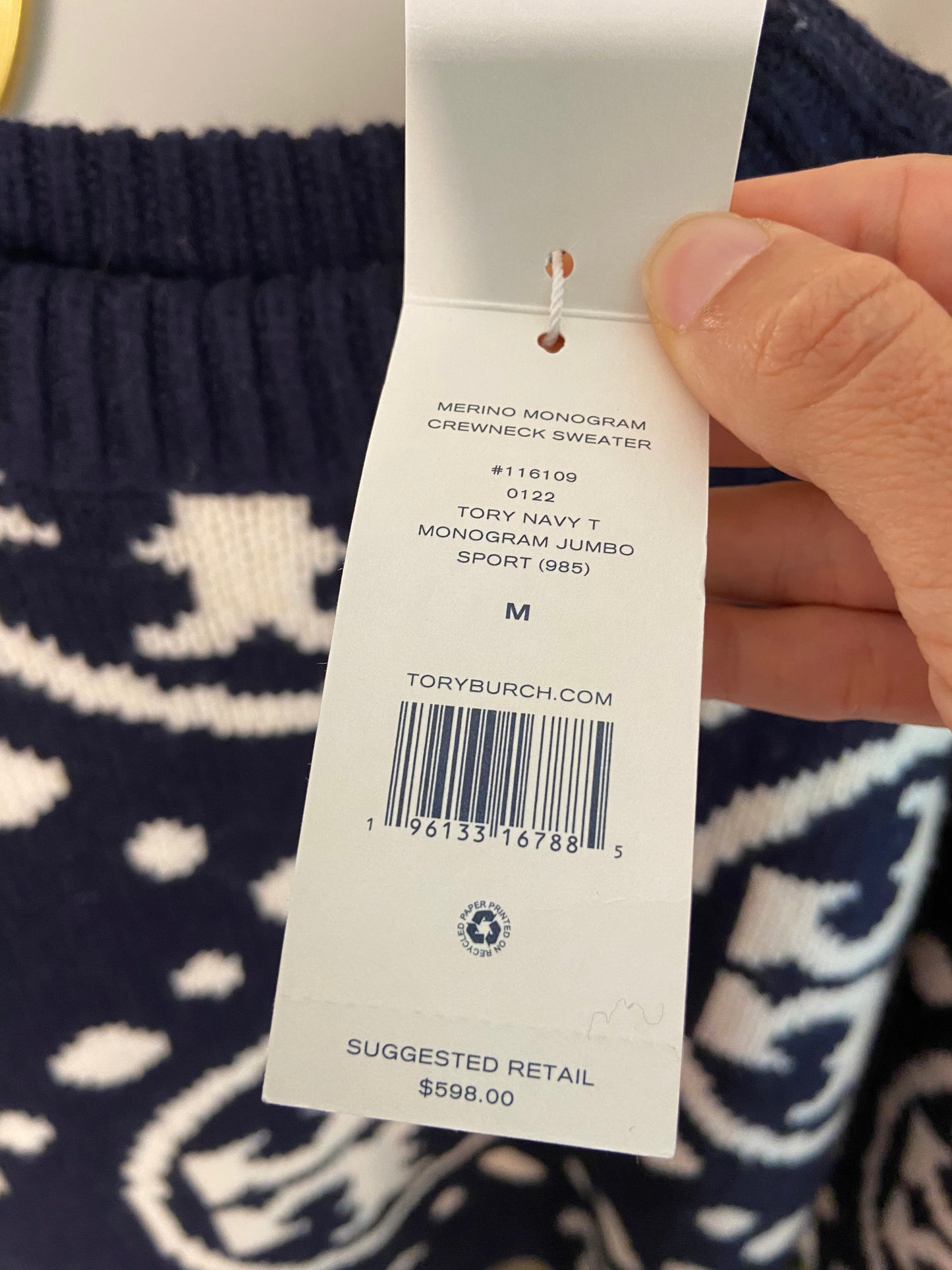 Tory Burch Merino Monogram Sweater size M