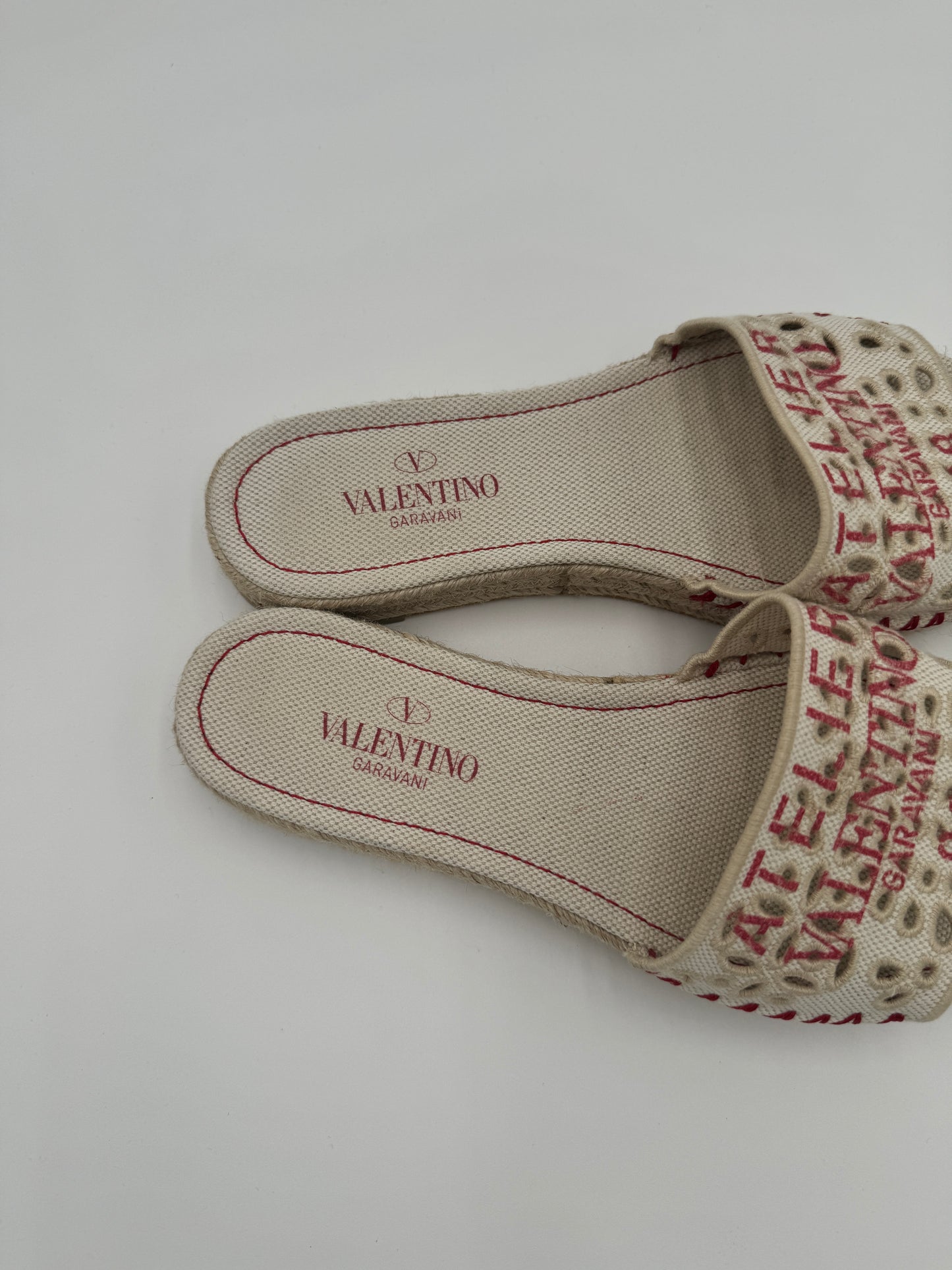 VALENTINO Printed Broderie Anglaise Canvas Slides size 36