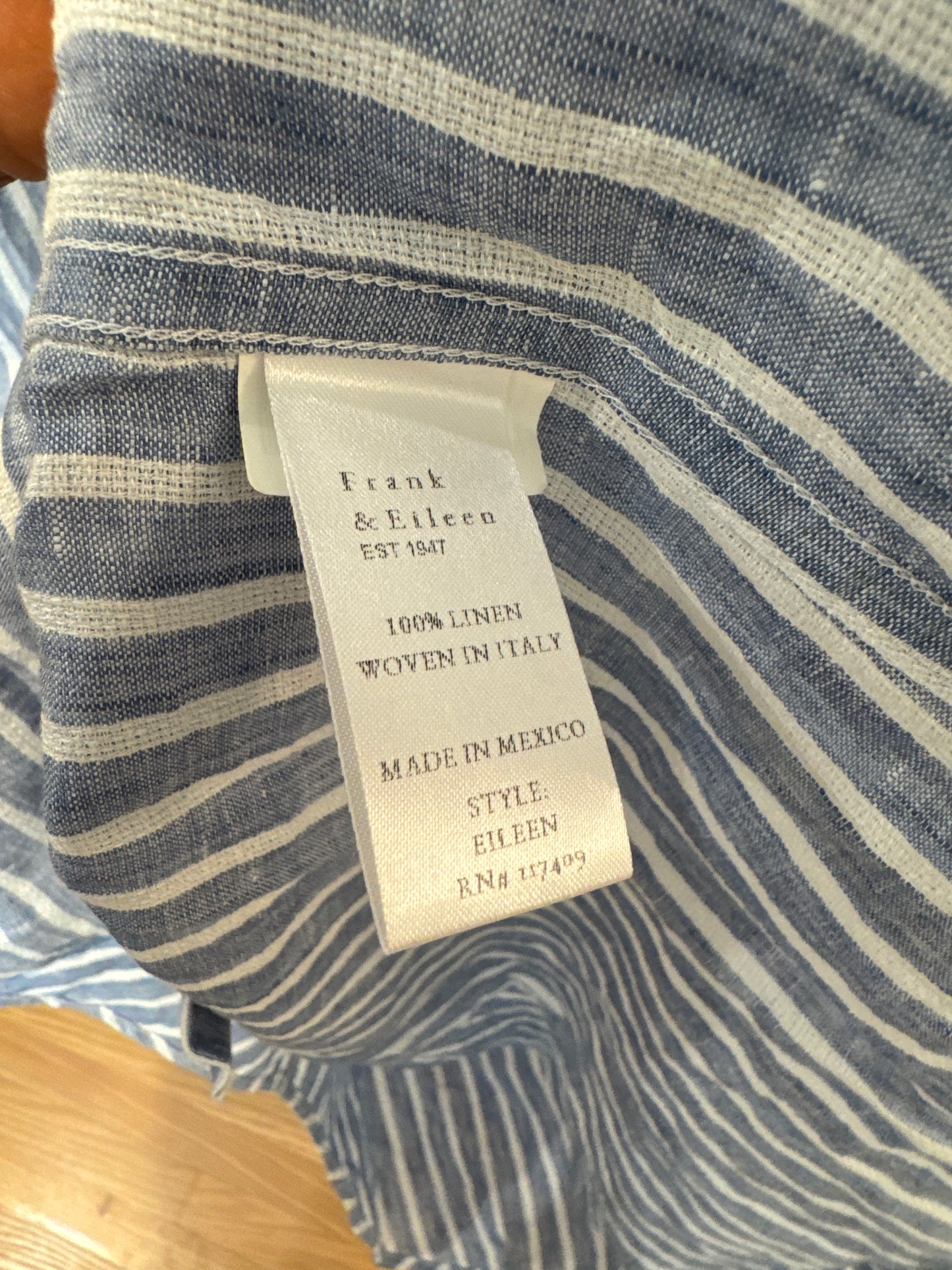 Frank & Eileen Eileen Linen Shirt in Blue Stripe size S