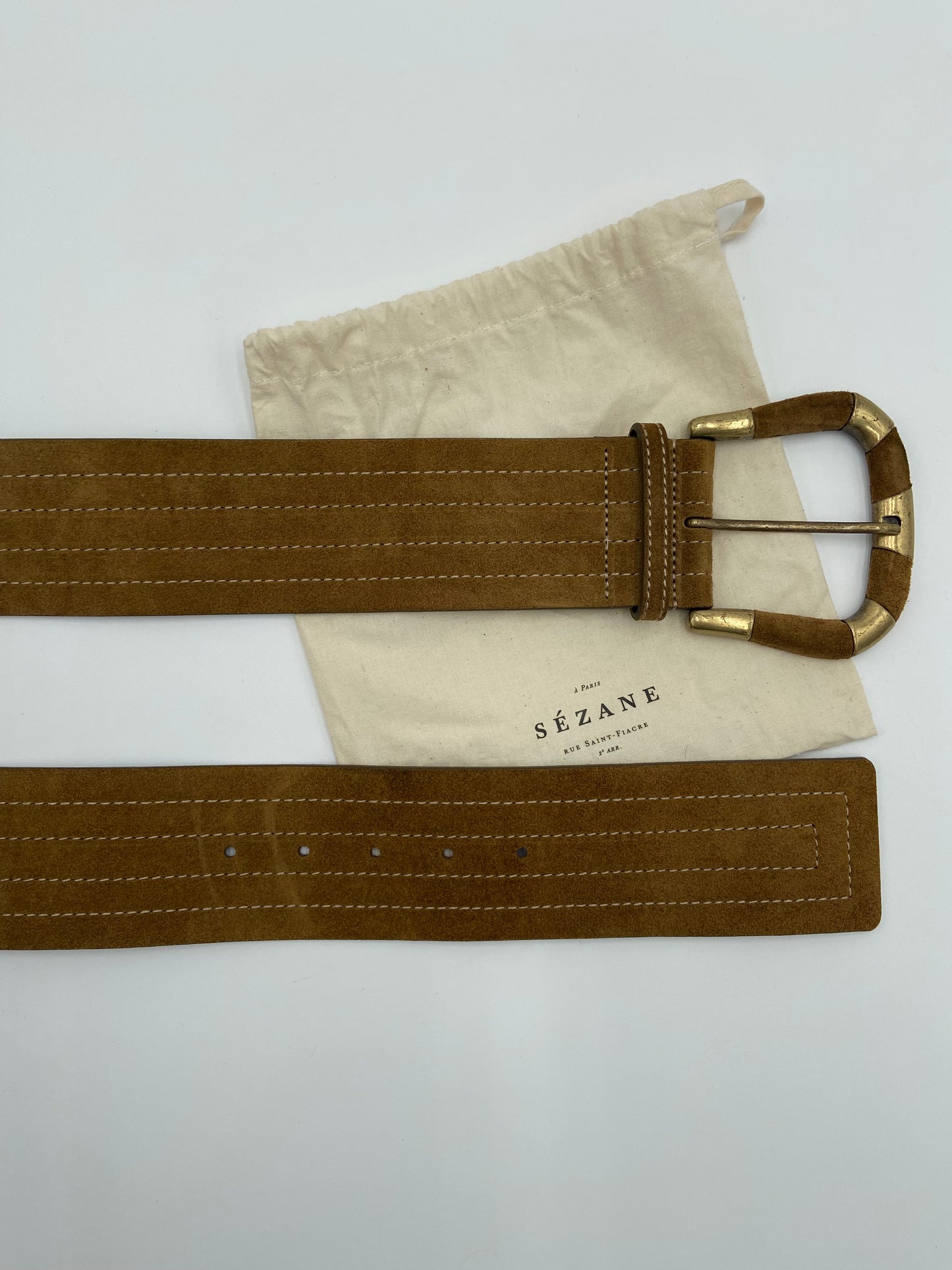 Sezane Sophie Suede Belt in Taupe size 100