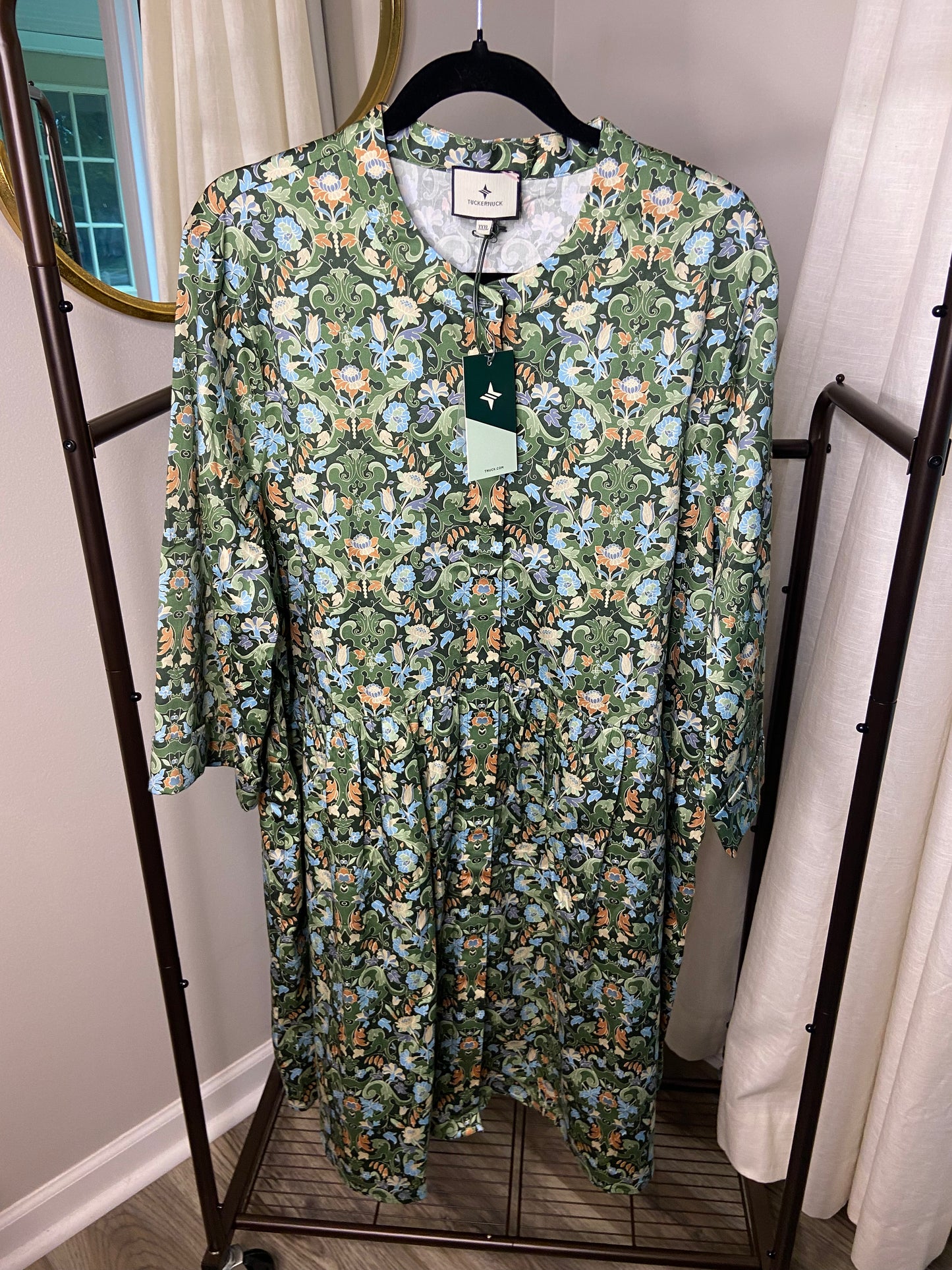 Tuckernuck Sage Deco Damask Royal Shirt Dress size XXXL