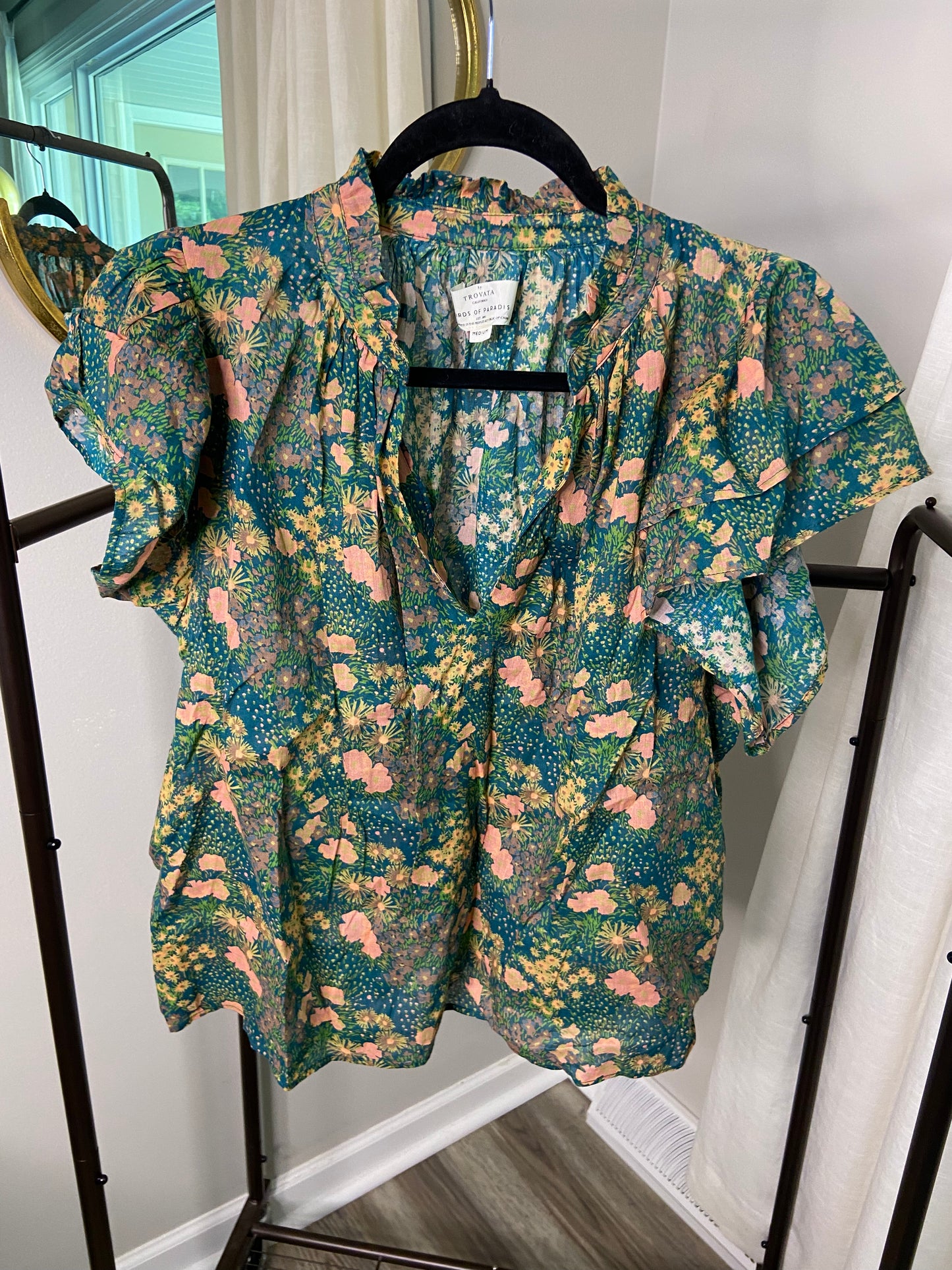 Trovata Birds of Paradis Clover Blouse Woodbine Cluster size M