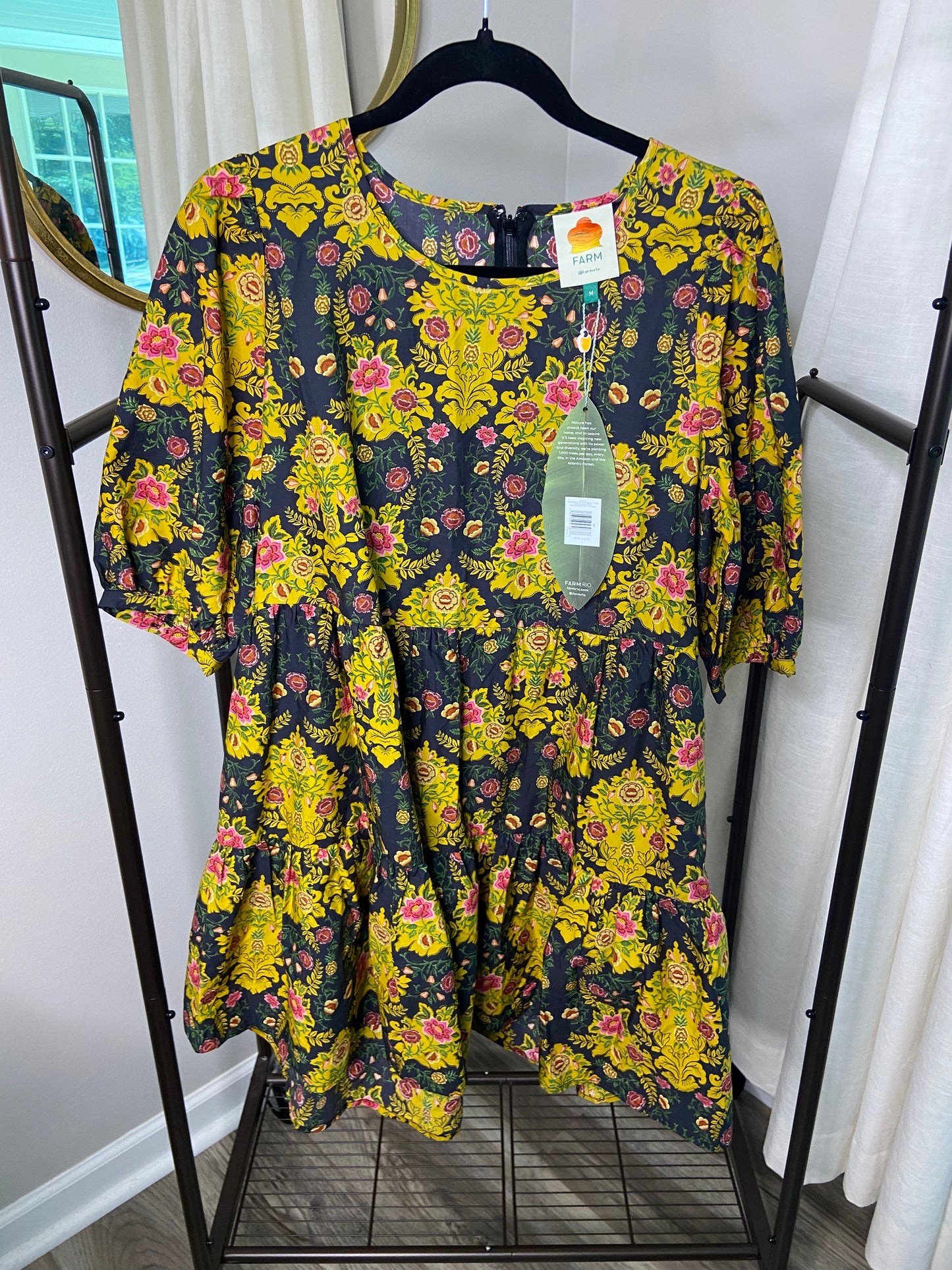 Farm Rio Arabesque Floral Puff Sleeve Mini Dress size M