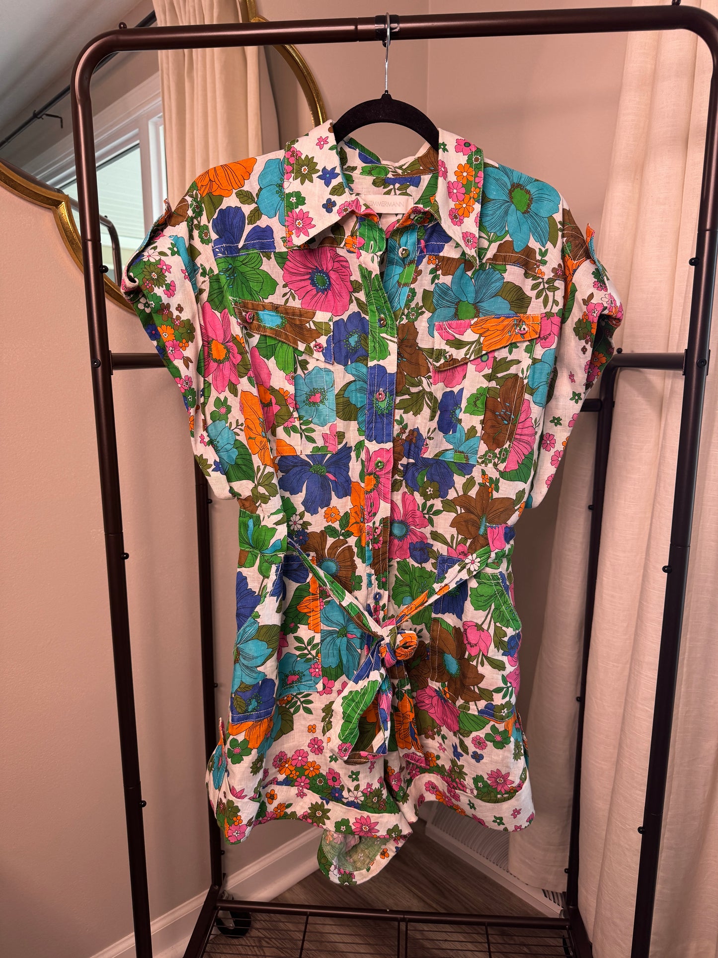 ZIMMERMANN Floral Riders Linen Playsuit size US 10