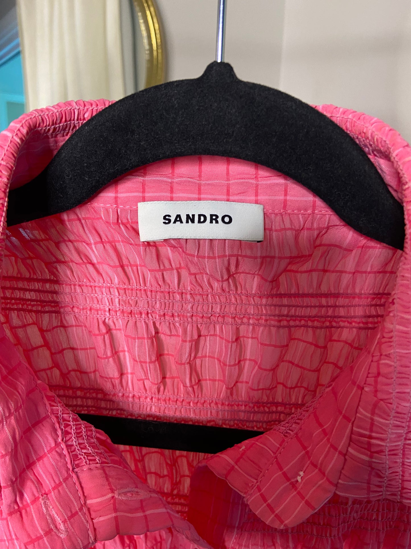Sandro Janelle Stripe Smocked Cropped Blouse size XS