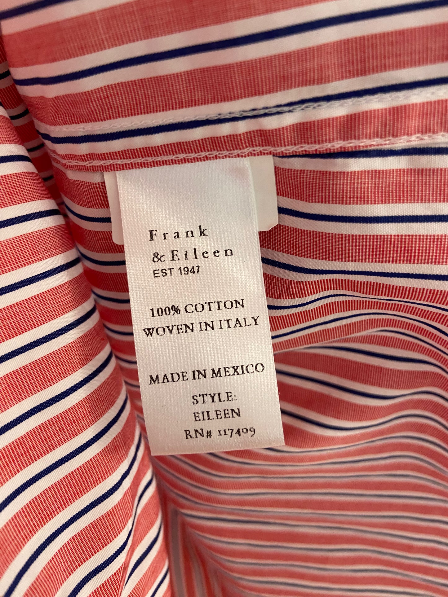 Frank & Eileen Eileen Button-Up Shirt Red Navy Multi Stripe size L