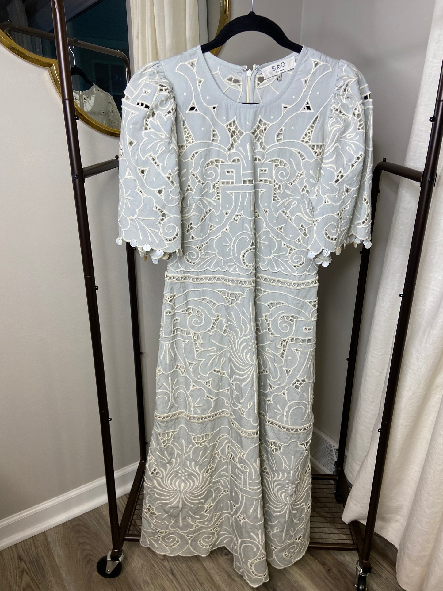 Sea New York Blaire Shell-Embellished Organic Cotton Midi Dress size 4