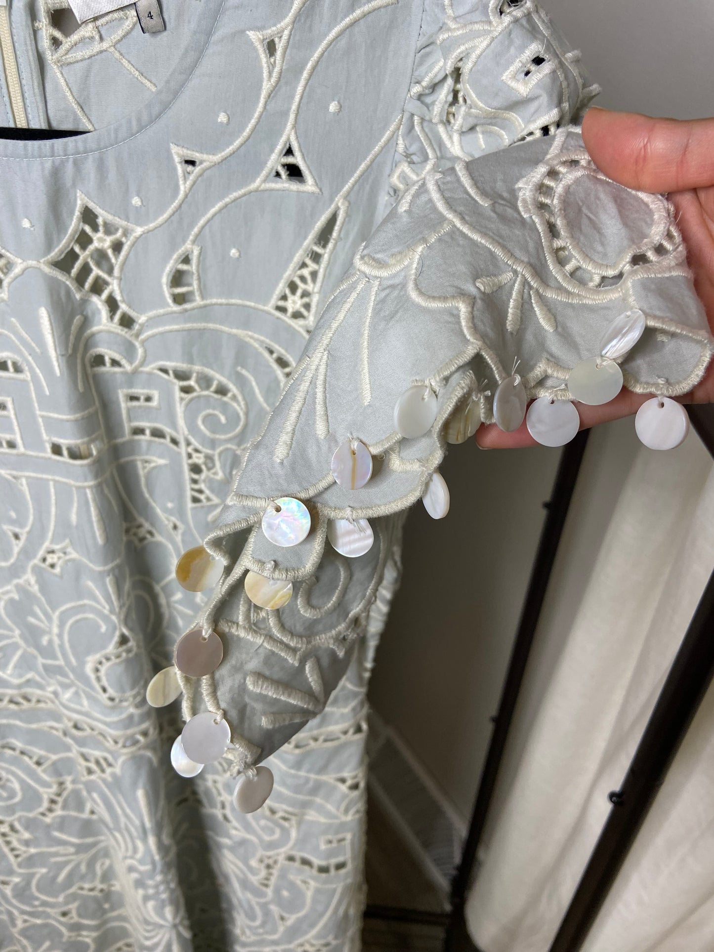 Sea New York Blaire Shell-Embellished Organic Cotton Midi Dress size 4